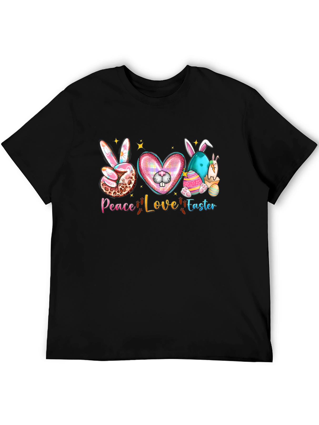 Camiseta Negra "Peace Love Easter" Diseño Festivo