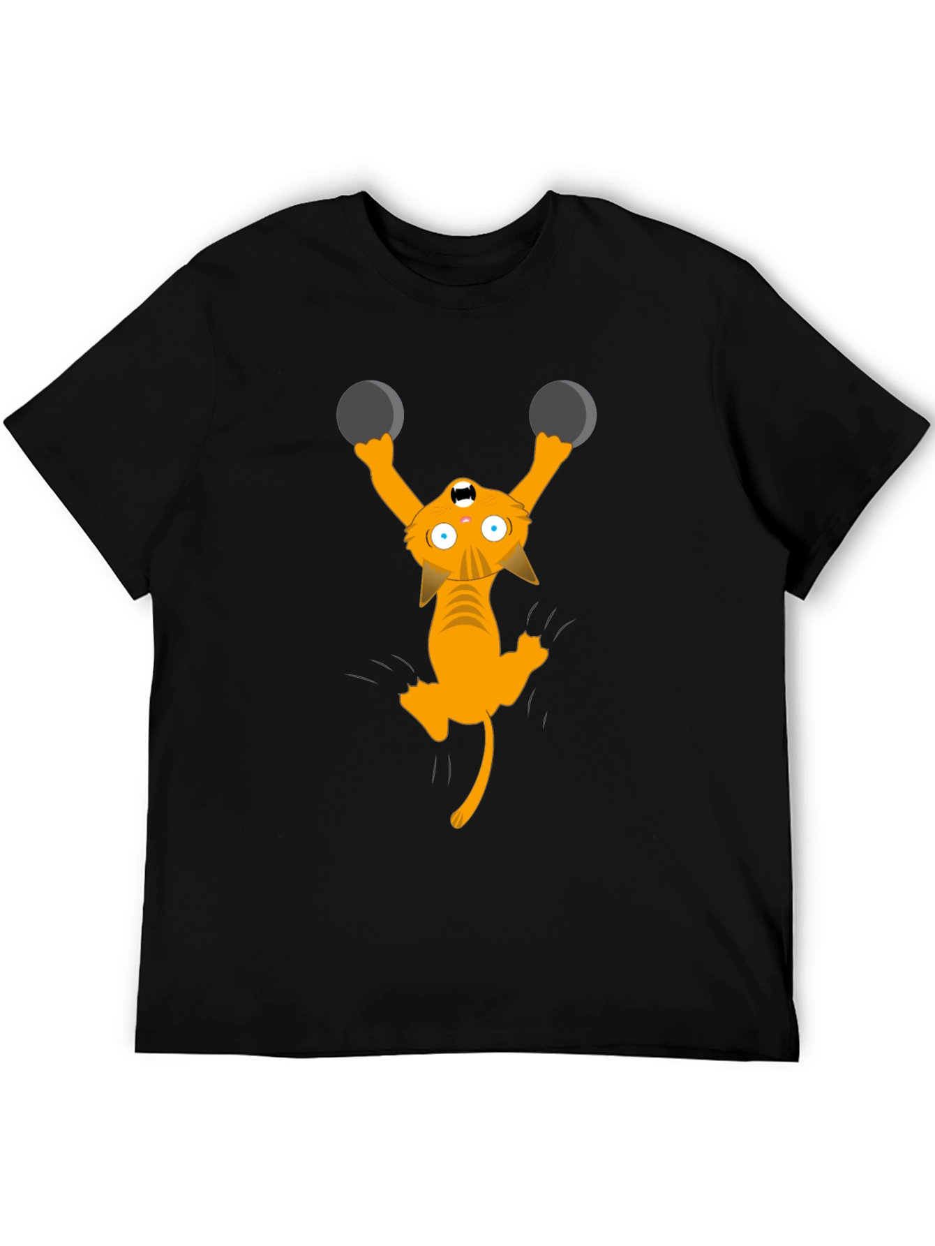 Black Funny Cat Lifting Weights Graphic T-Shirt view 5