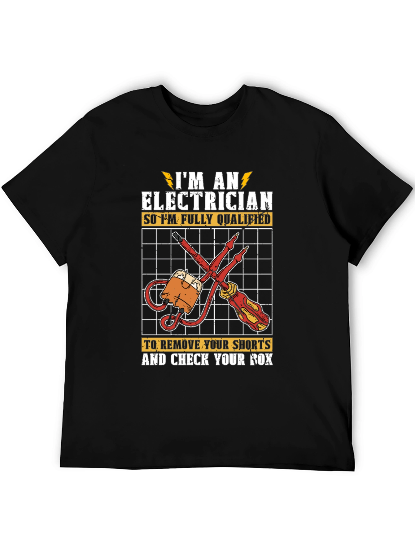 Black Electrician Humor Graphic T-Shirt - Qualified to Check Your Box view 5