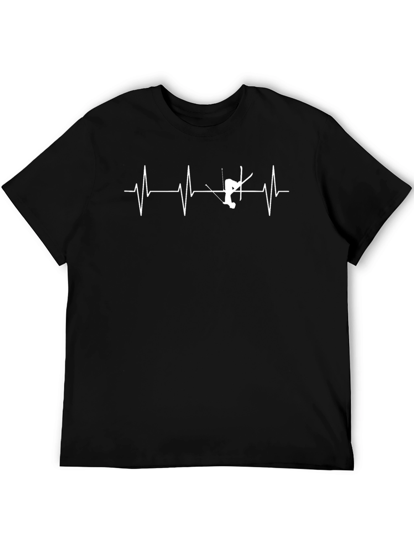 Black Ski Heartbeat Graphic Tee - Black Cotton T-Shirt view 5