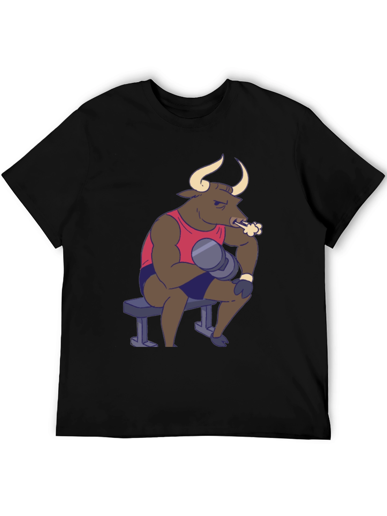 Black Funny Bull Lifting Weights T-Shirt view 5