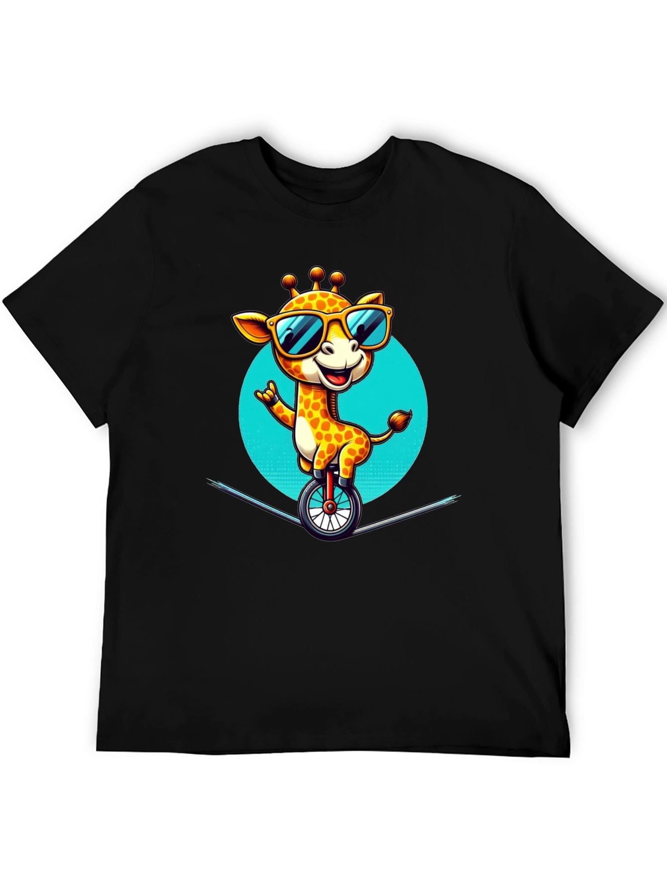 Black Cool Giraffe Unicycle T-Shirt view 5