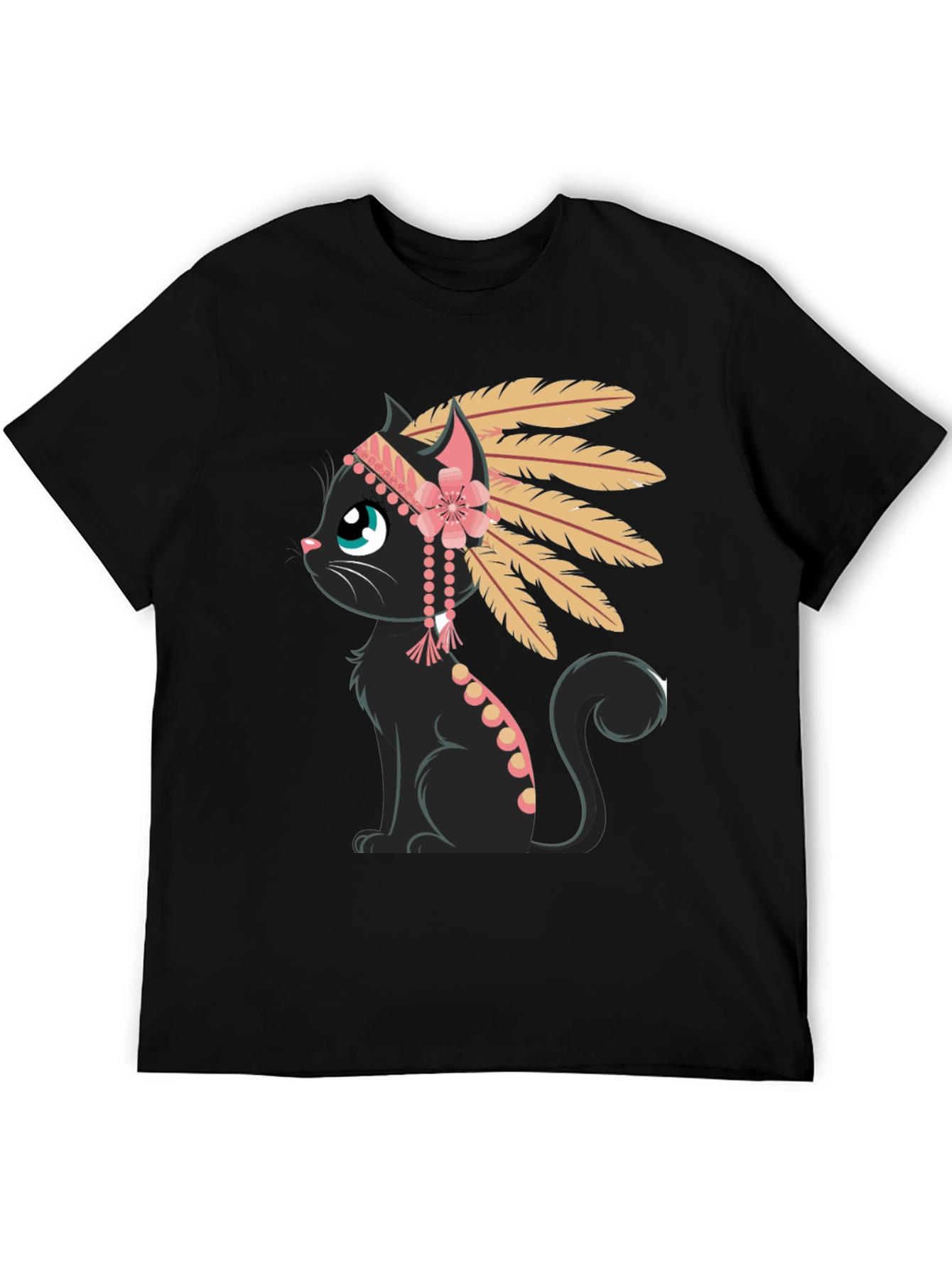 Black Indian Cat T-Shirt - Black Tee with Graphic view 5