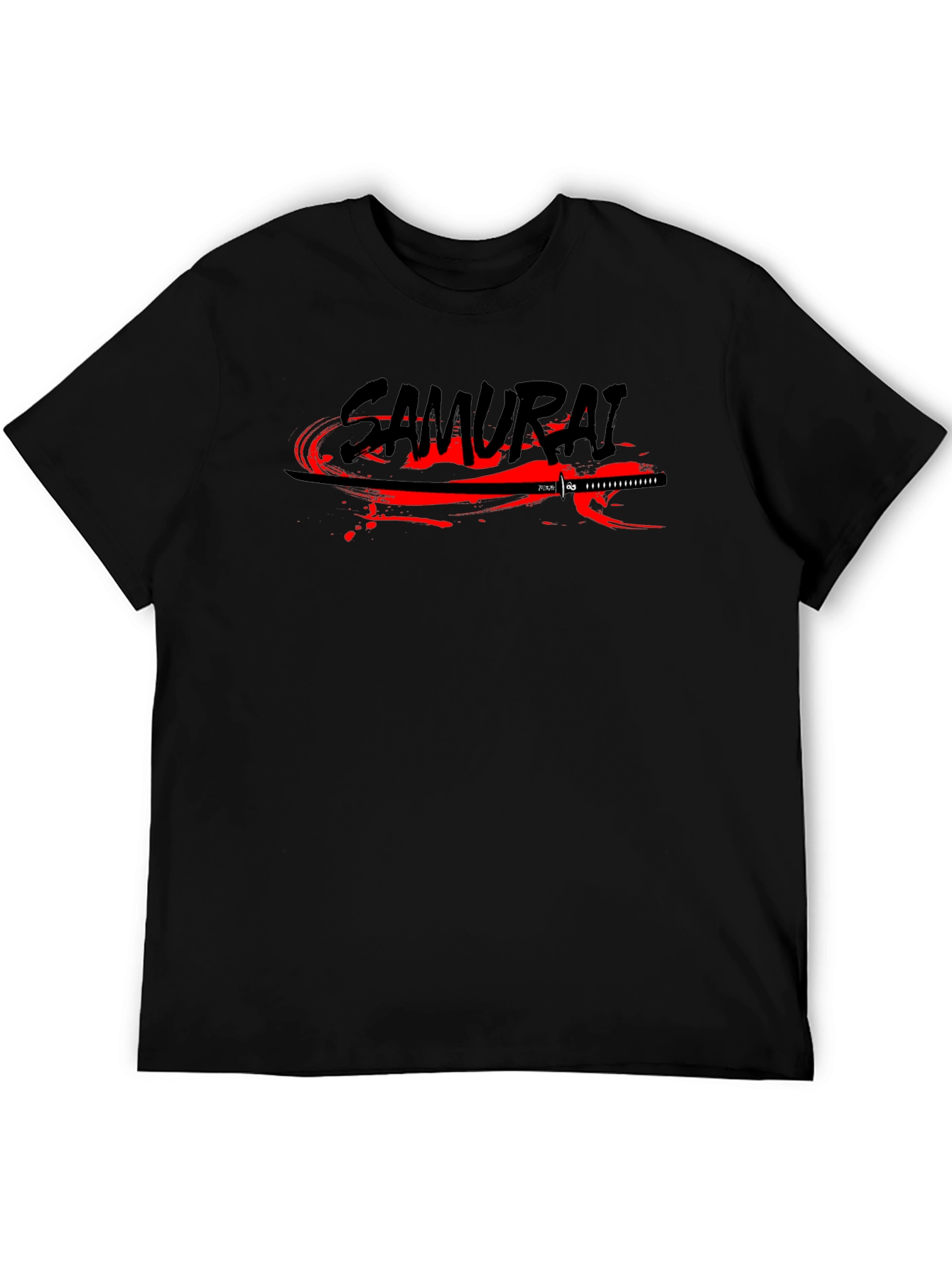 Black Samurai Sword Graphic Print Black T-Shirt view 5