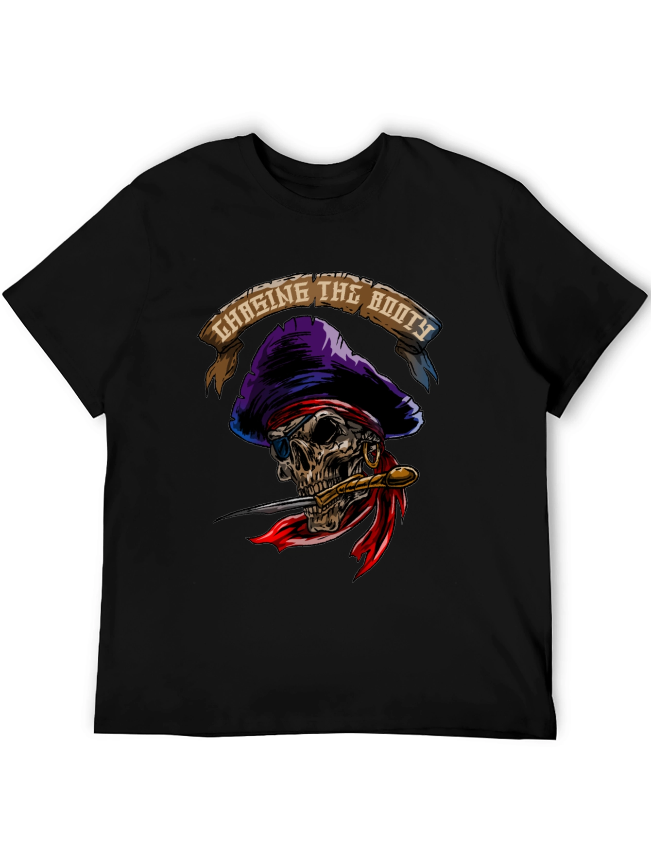 Black Chasing The Booty Pirate Skull Graphic T-Shirt view 5