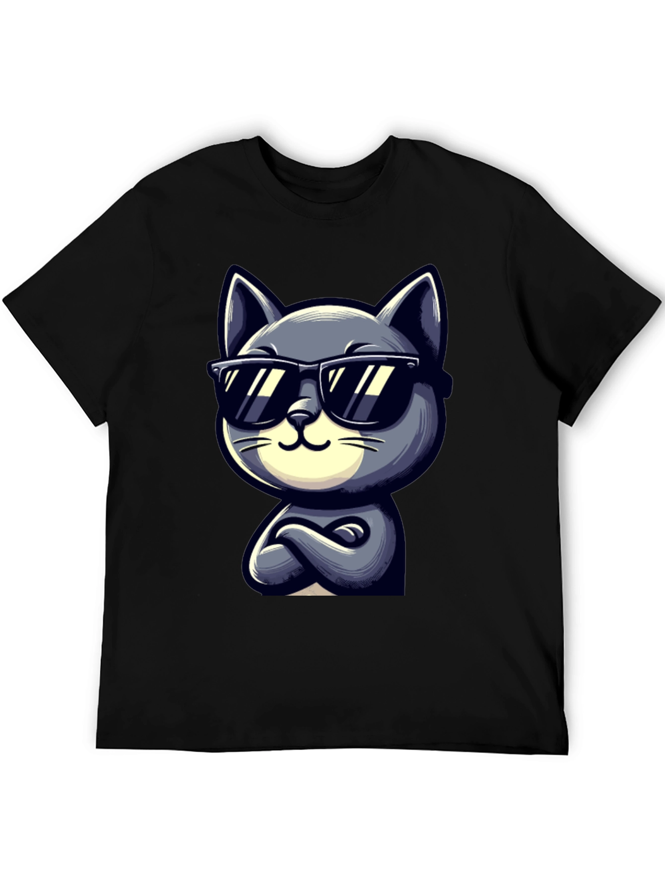 Black Cool Cat Cartoon Graphic T-Shirt view 5