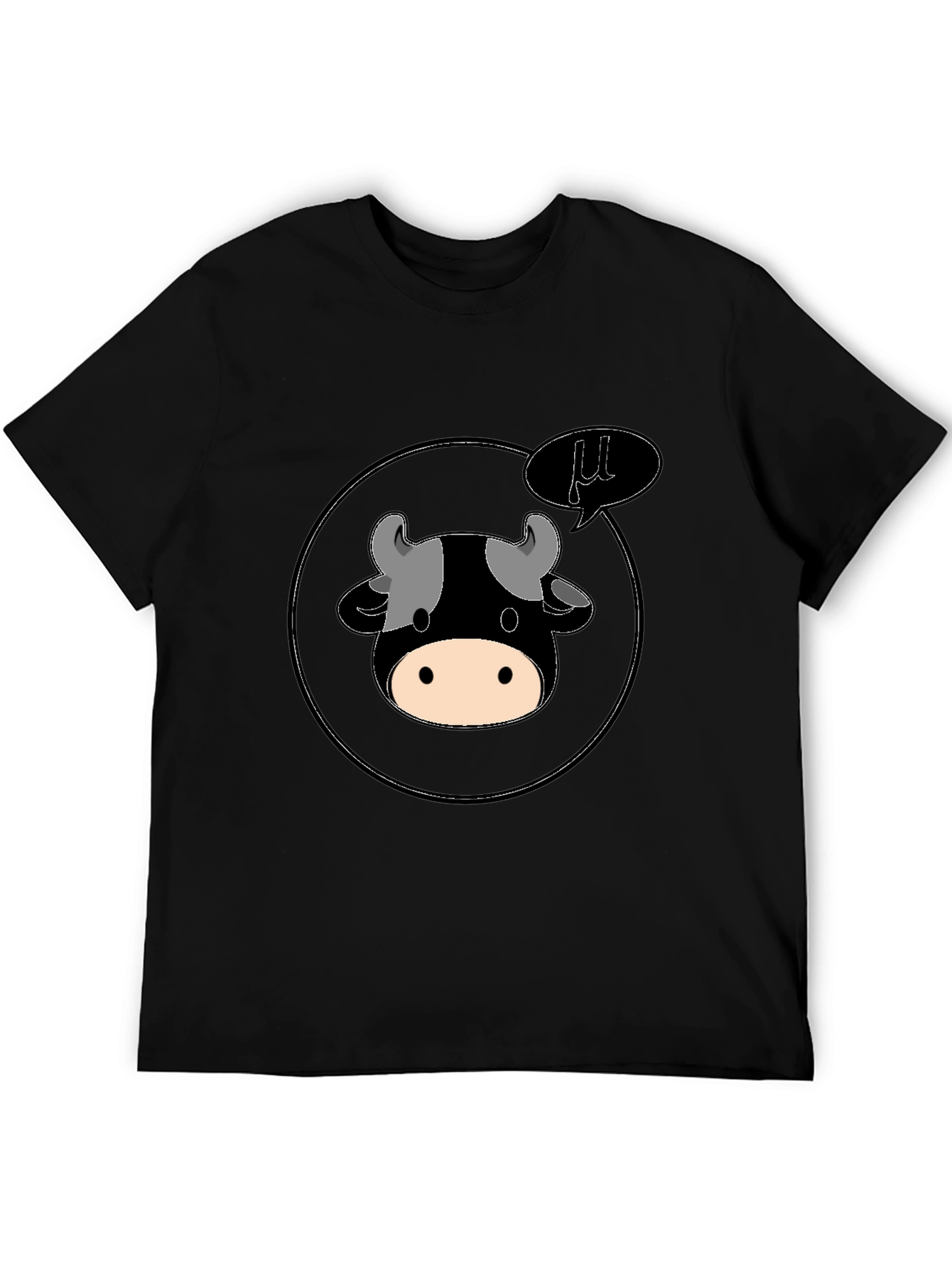 Black Funny "Moo" Cow Cartoon Black T-Shirt view 5