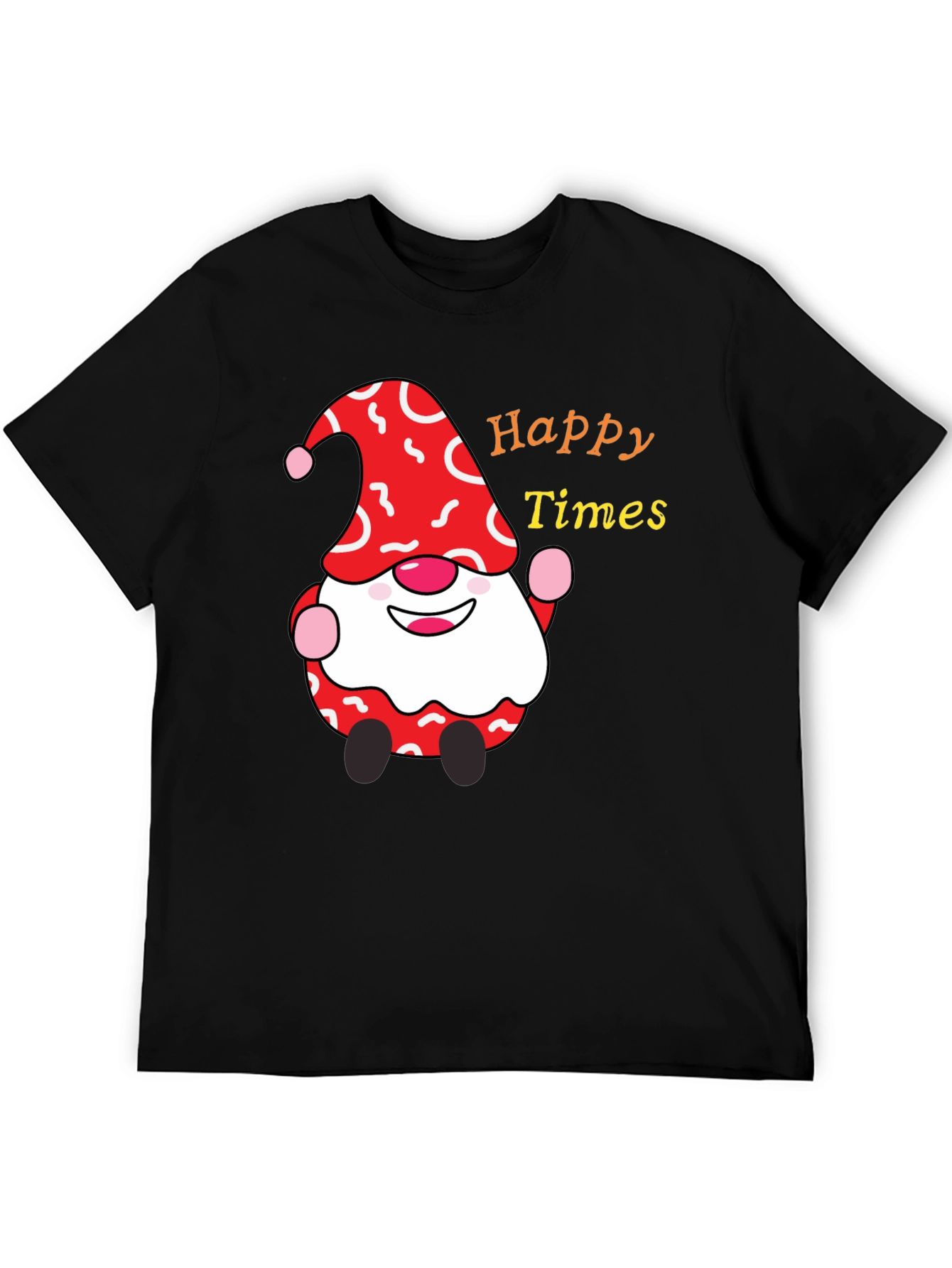 Black Happy Times Gnome T-Shirt - Festive Holiday Apparel view 5
