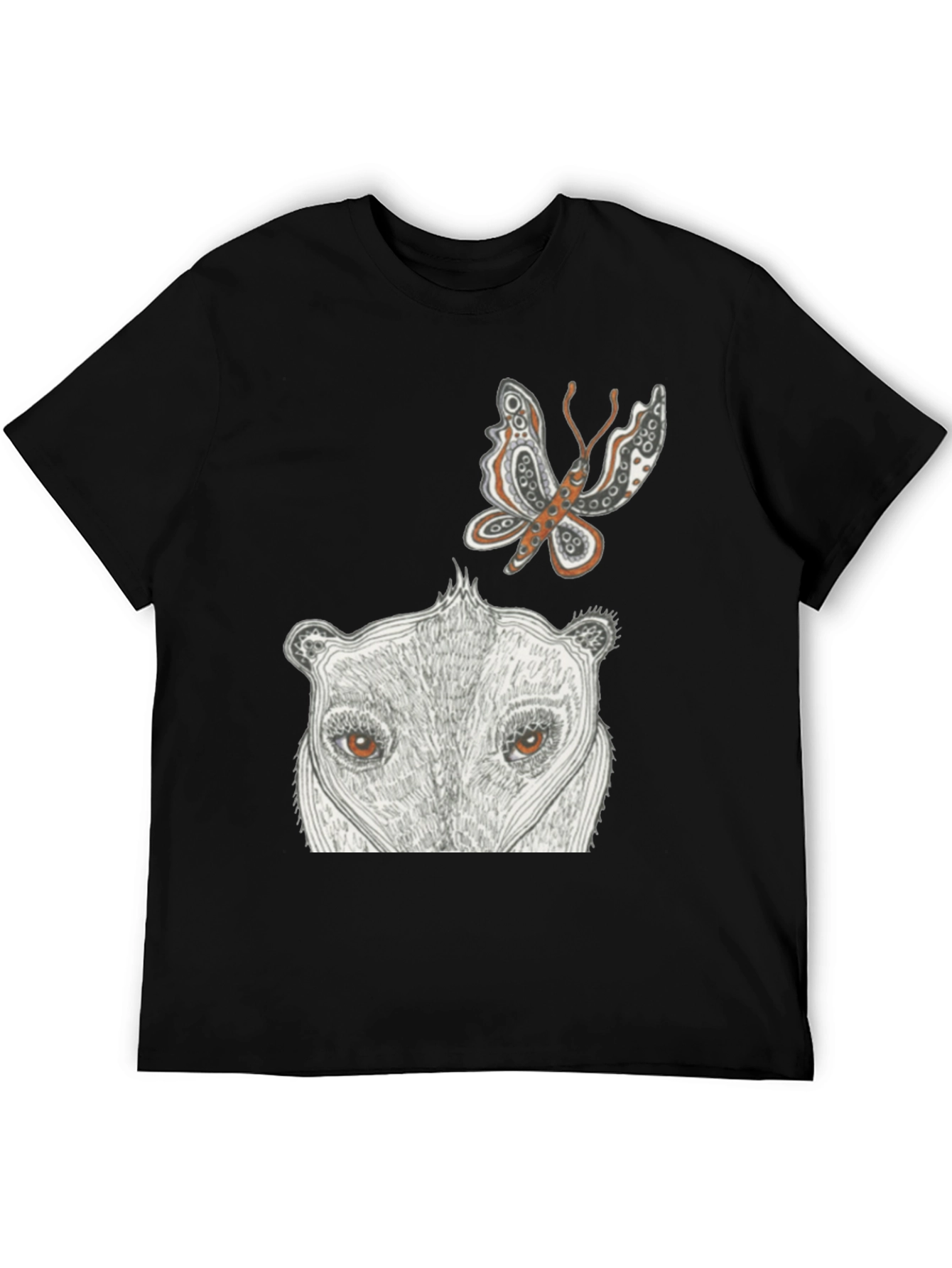 Black Artistic Graphic Tee - Butterfly & Animal Face view 5