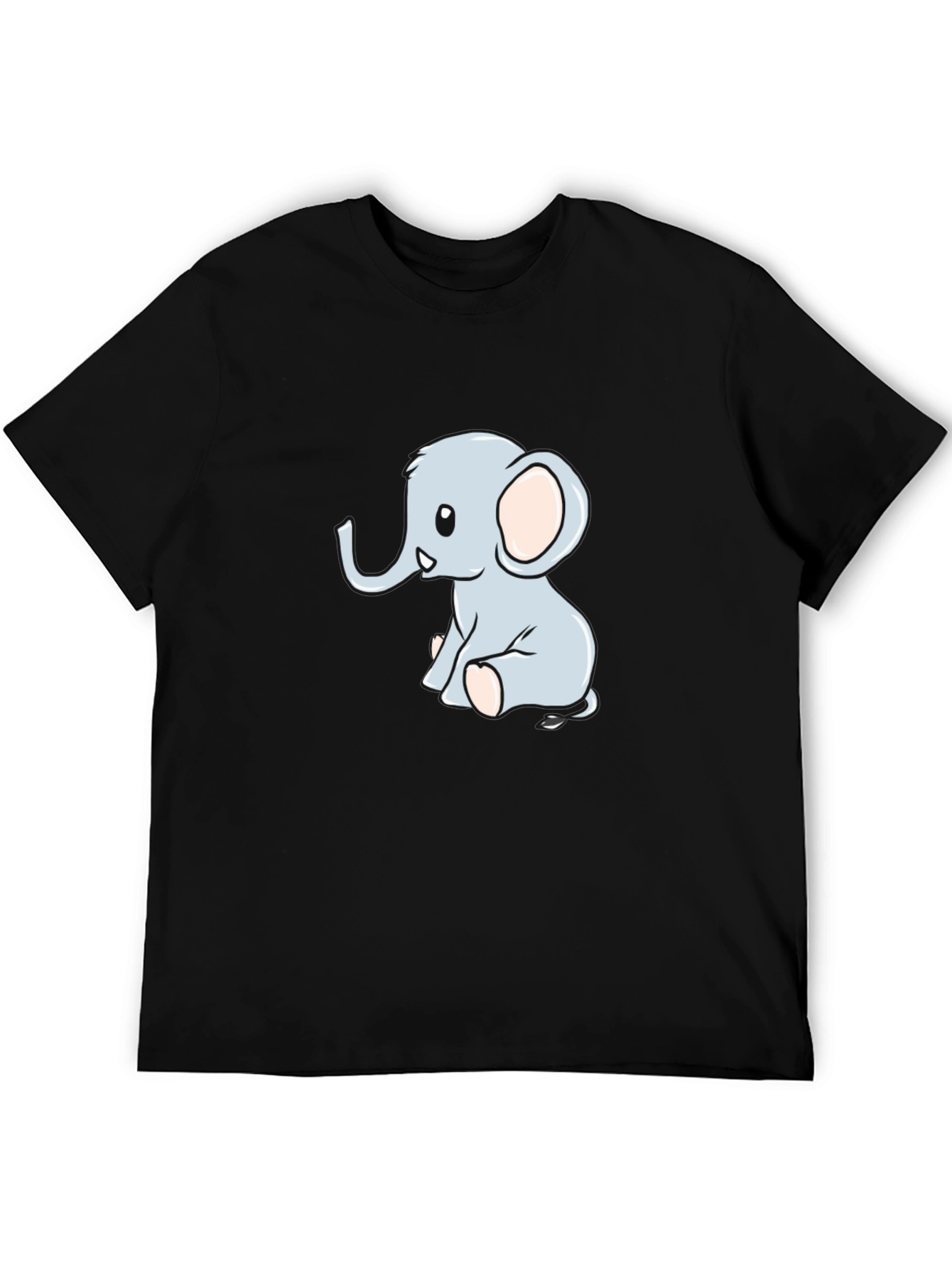 Black Cute Cartoon Elephant Black T-Shirt view 5