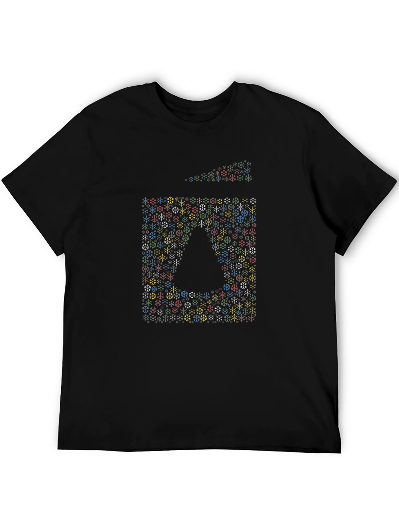Black Geometric Snowflake Pattern Graphic T-Shirt view 5
