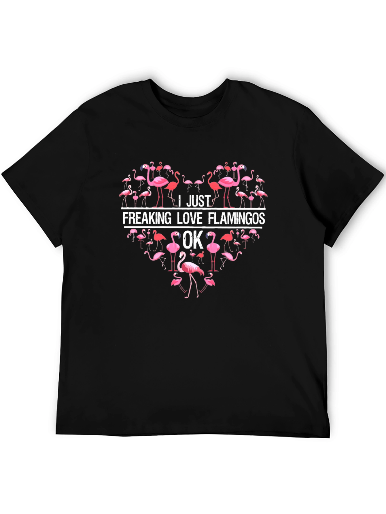 Black Flamingo Heart T-Shirt - I Just Freaking Love Flamingos OK view 5