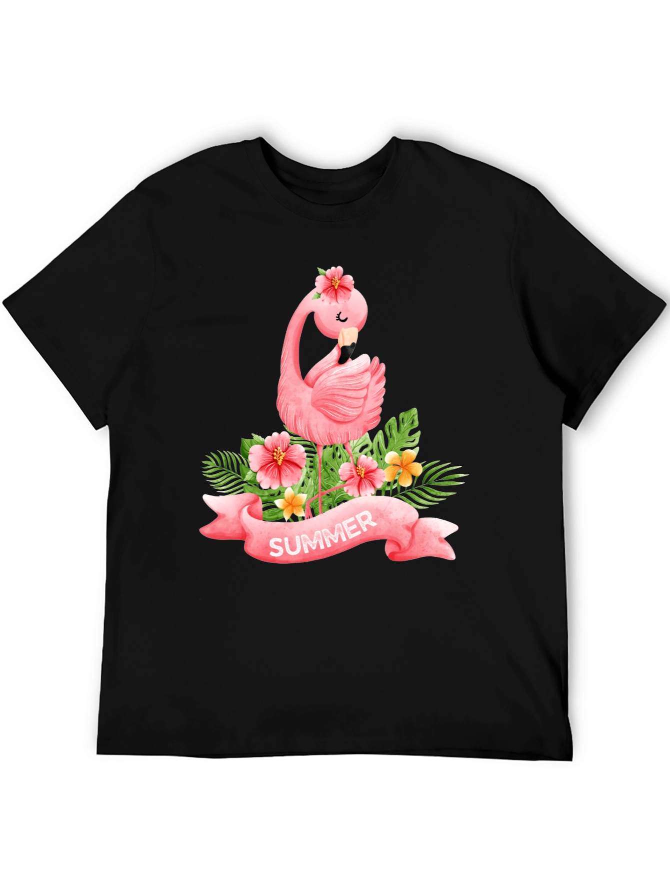 Black Summer Flamingo Black T-Shirt view 5