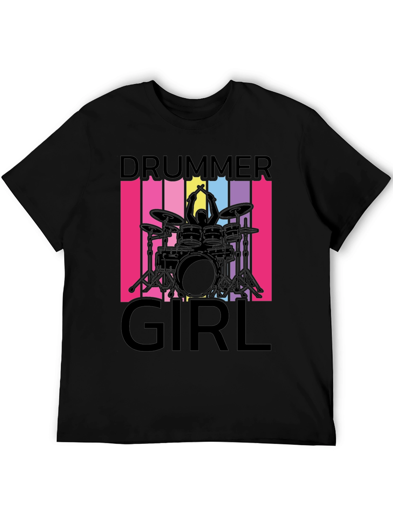 Black Drummer Girl T-Shirt - Music Lover Tee view 5