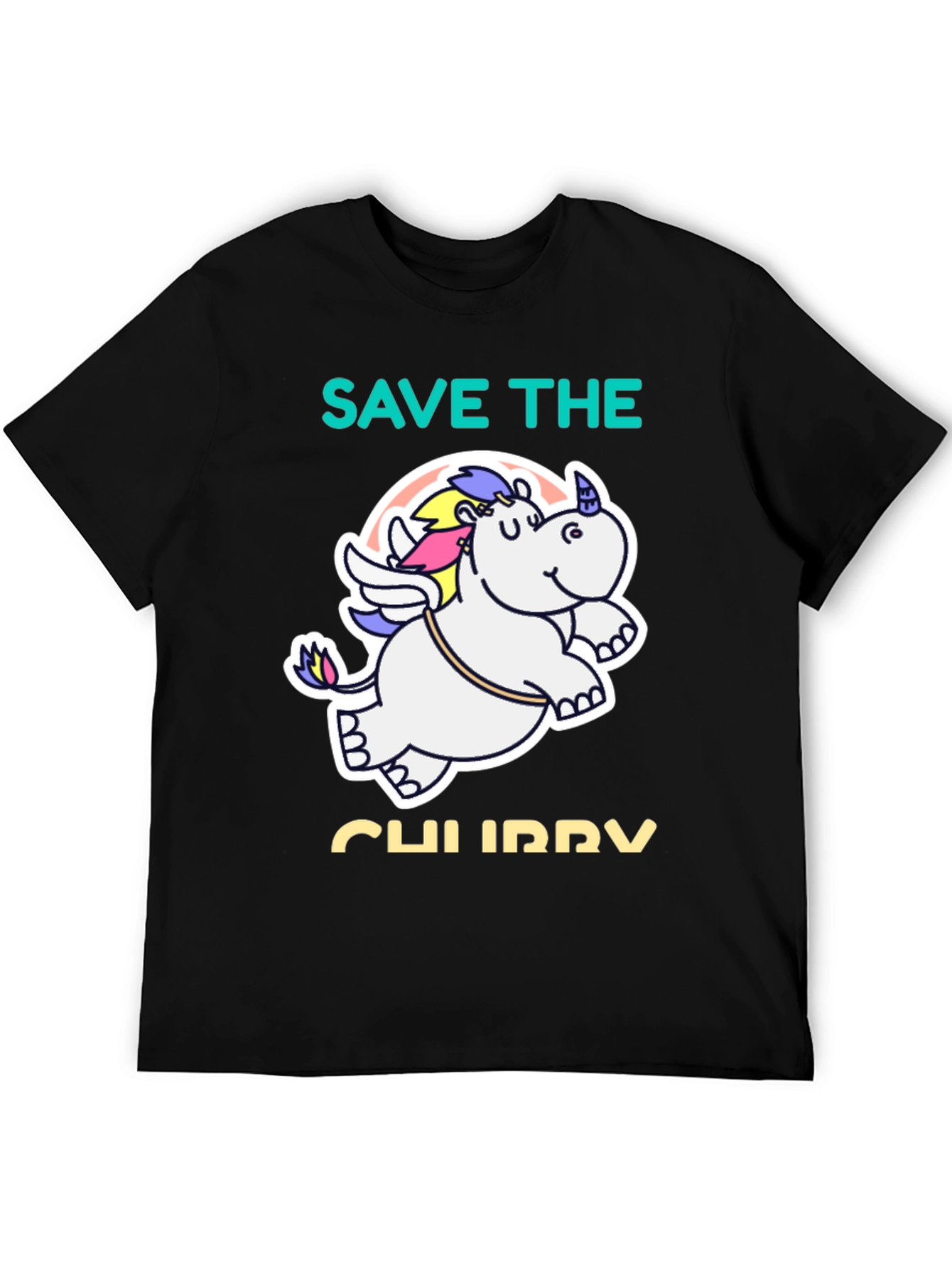 Black Save the Chubby Unicorn Black T-Shirt view 5