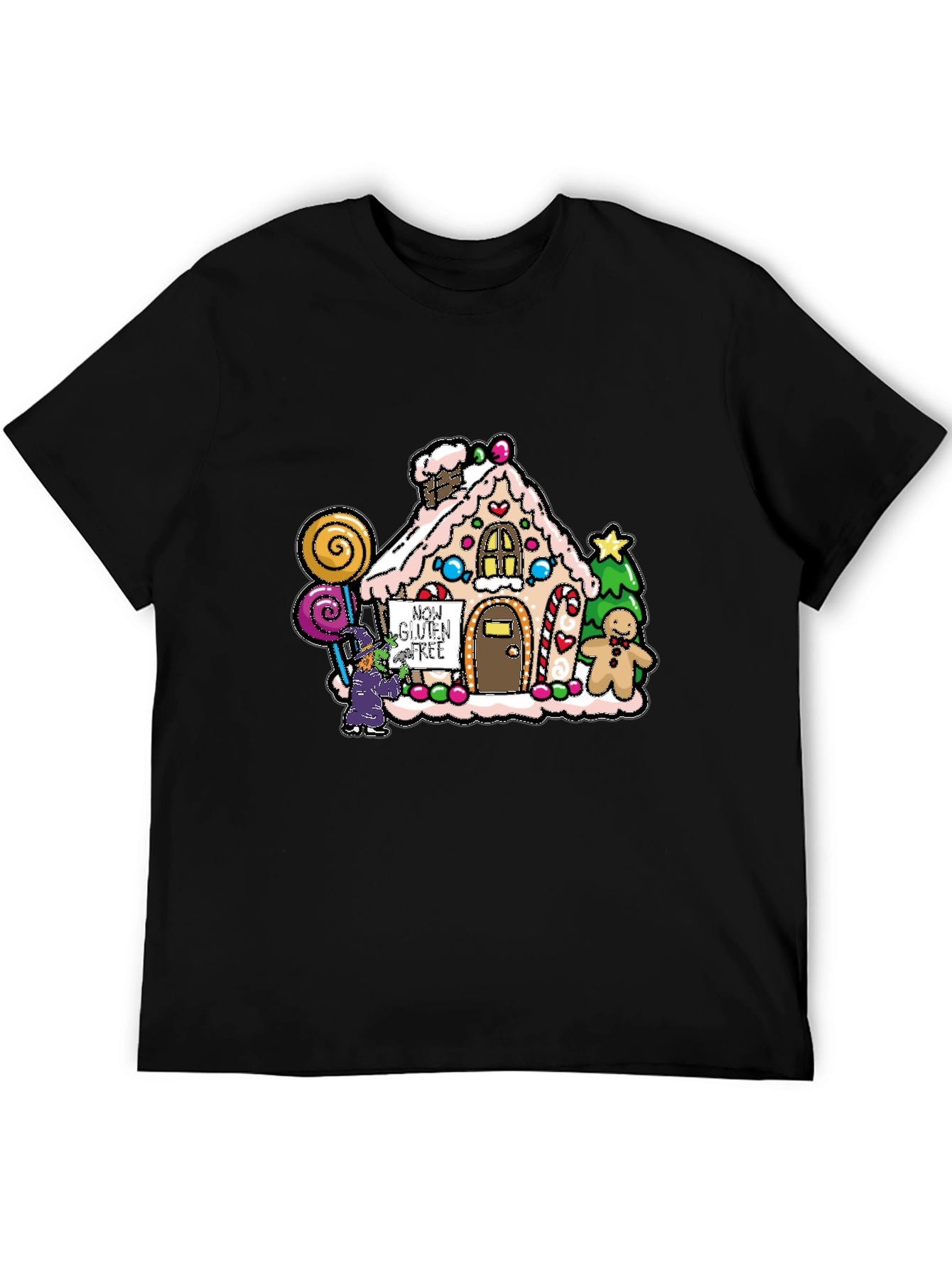 Black Gluten-Free Gingerbread House Graphic Tee view 5