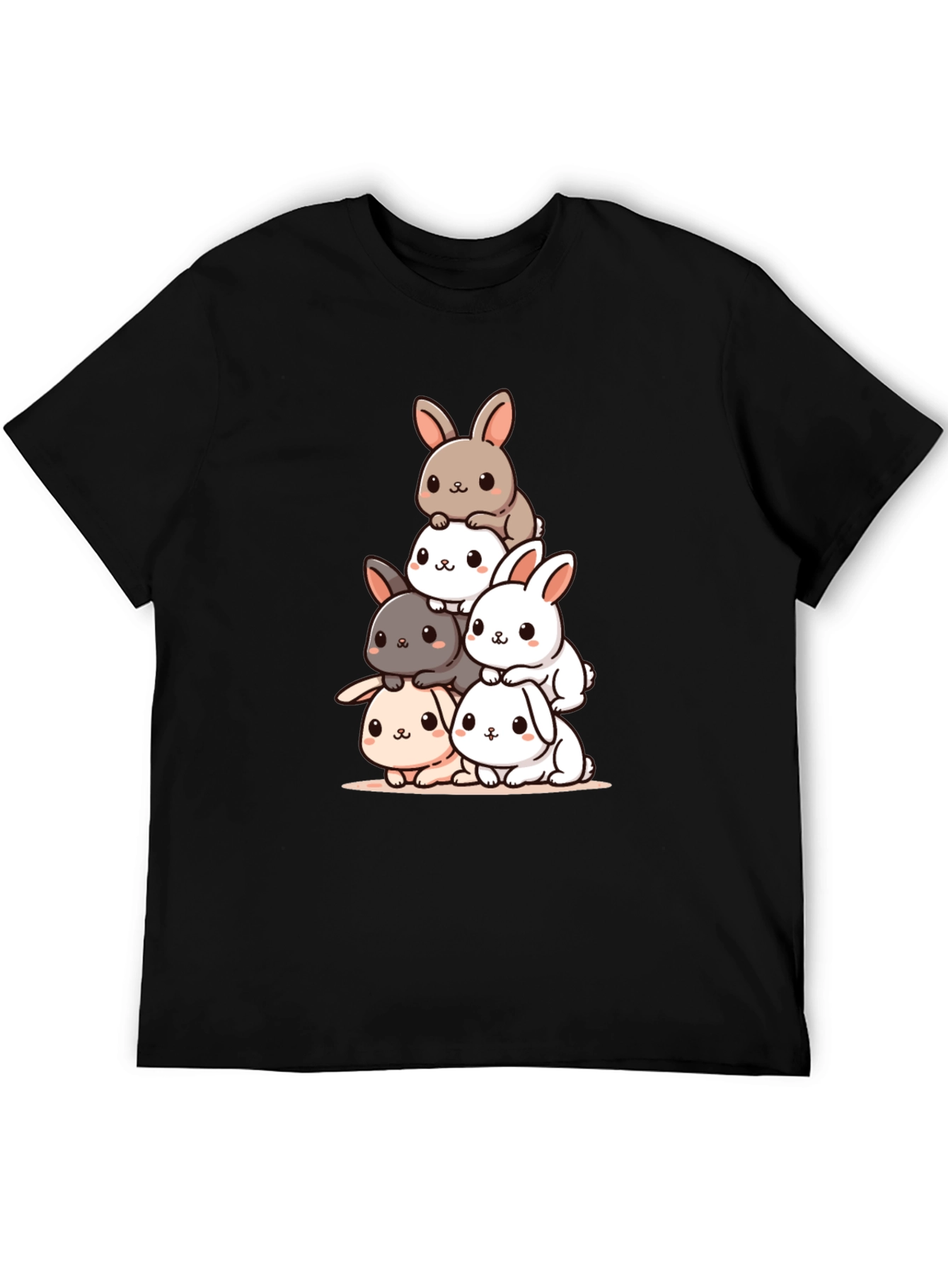 Cute Bunny Stack Graphic Tee - Black Cotton Blend - 5