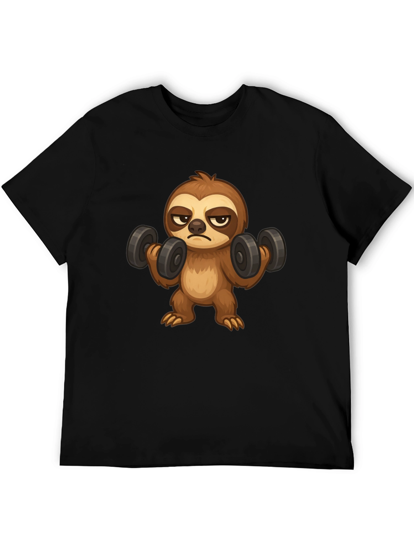 Black Sloth Lifting Weights Graphic T-Shirt view 5