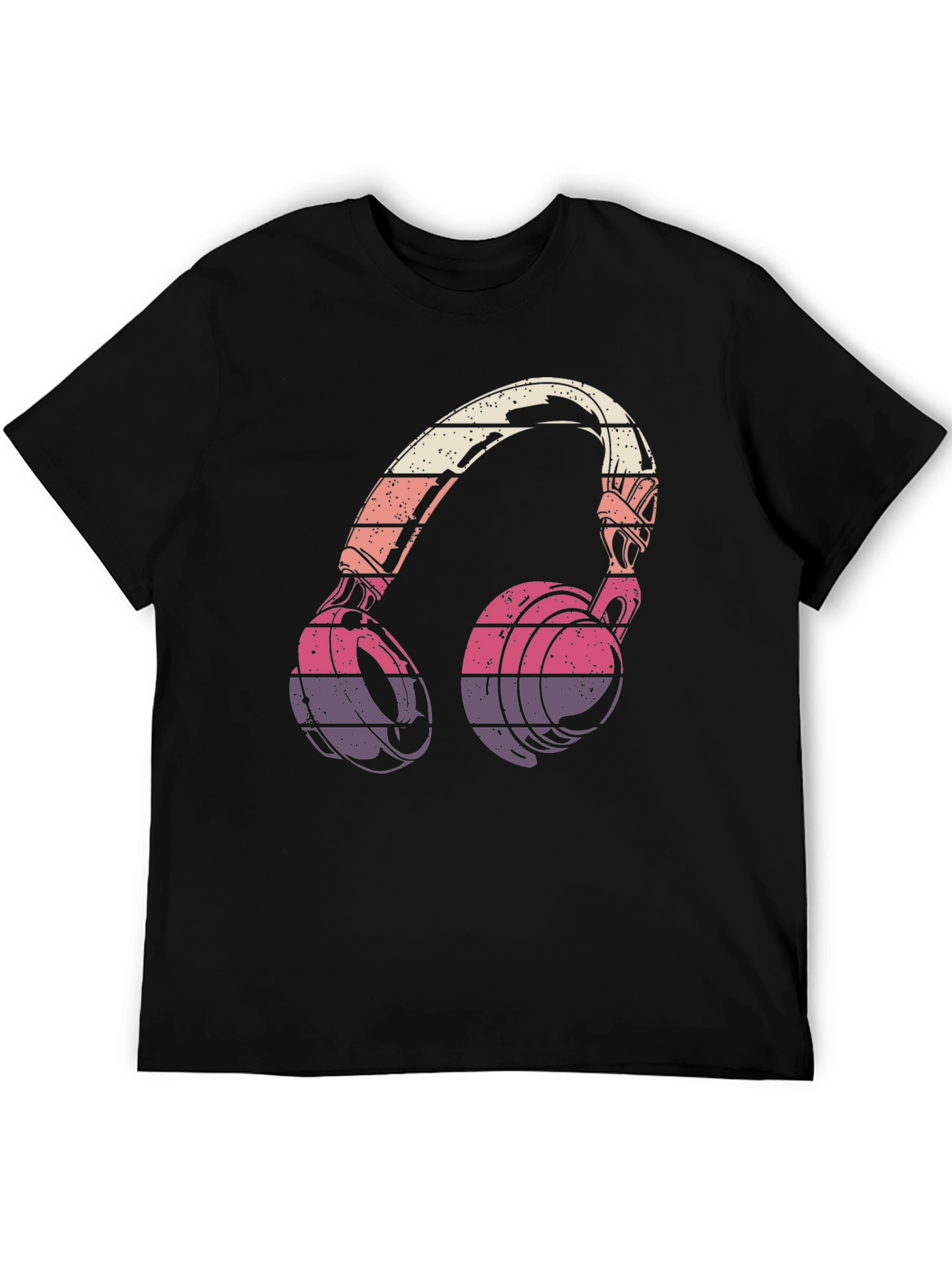 Black Retro Headphones Graphic T-Shirt view 5