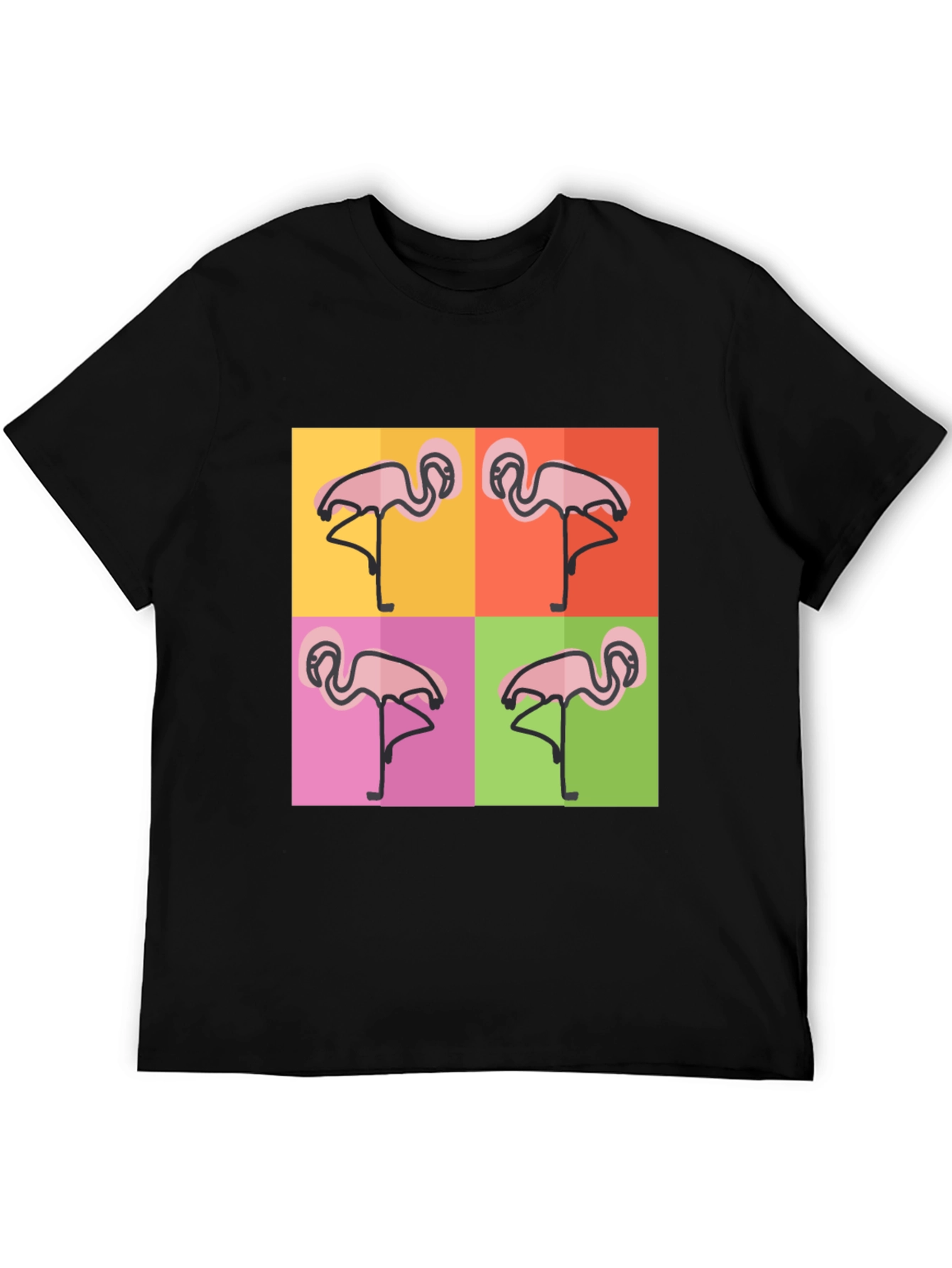 Black Funky Flamingo Pop Art Black T-Shirt view 5