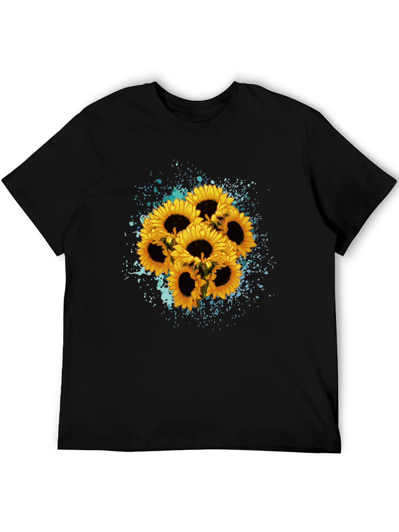 Black Sunflower Splash Black T-Shirt - Floral Graphic Tee view 5