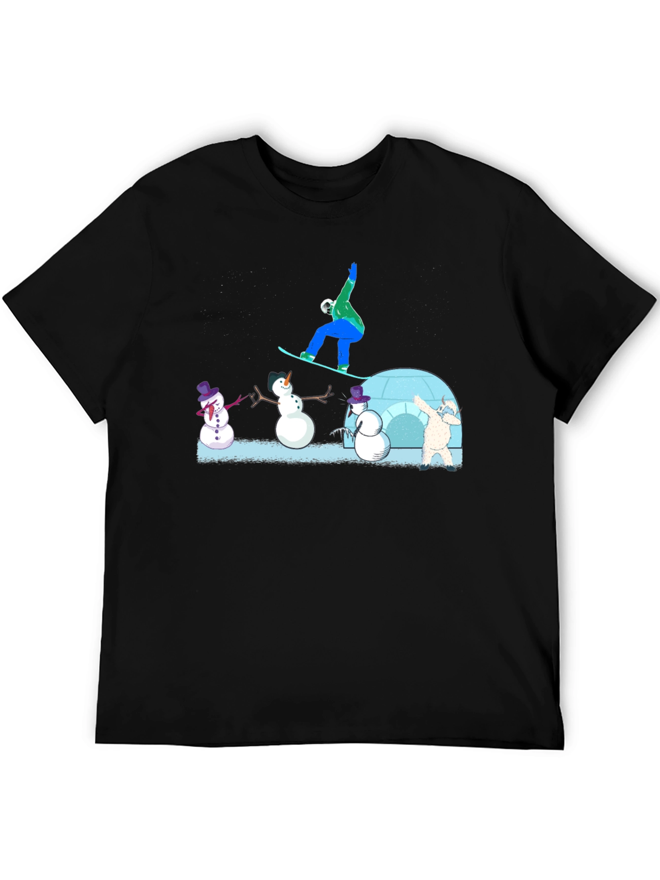 Black Snowboarder and Snowmen Graphic T-Shirt view 5