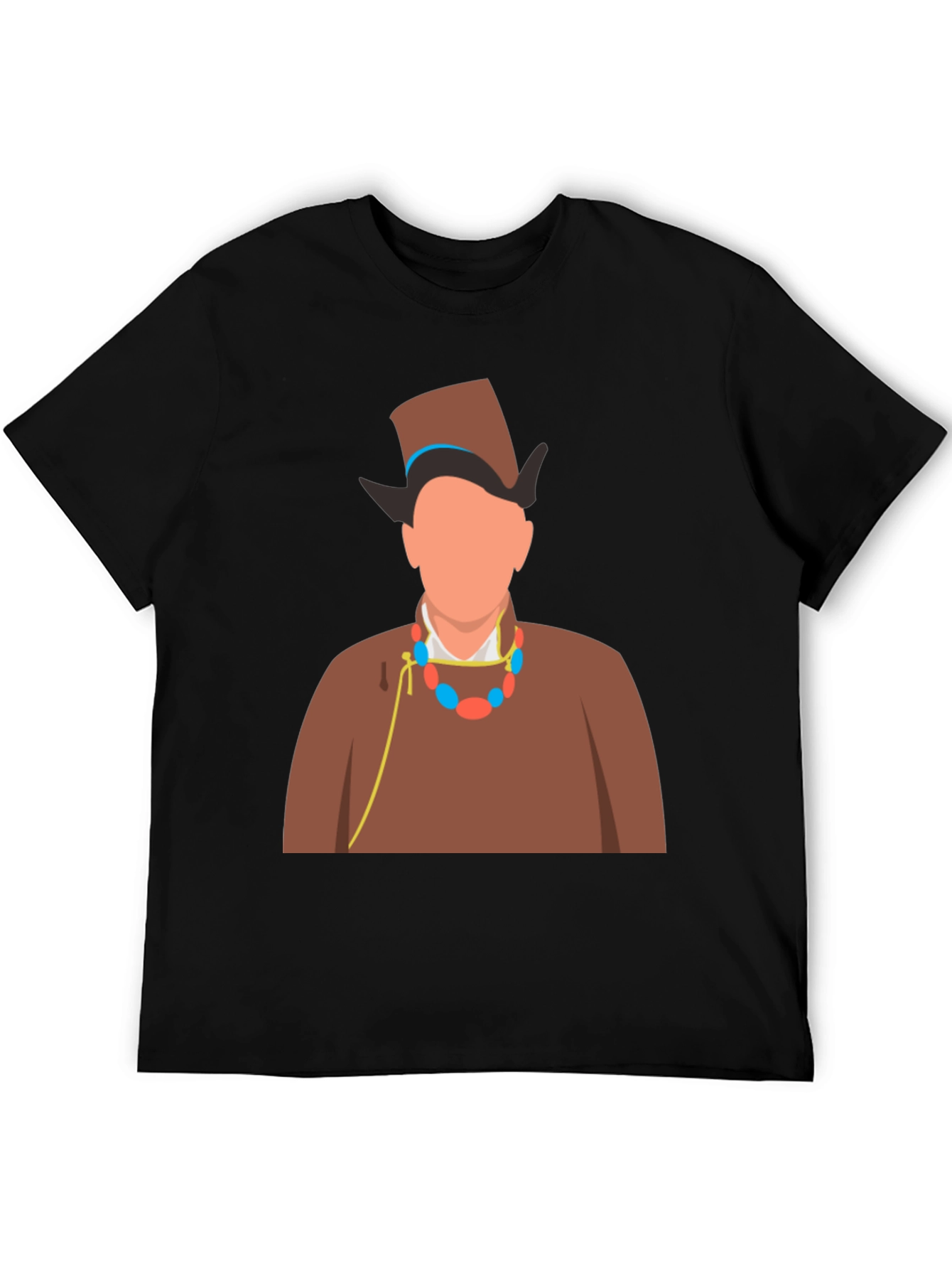 Black Stylish Graphic Tee: Man in Traditional Outfit view 5