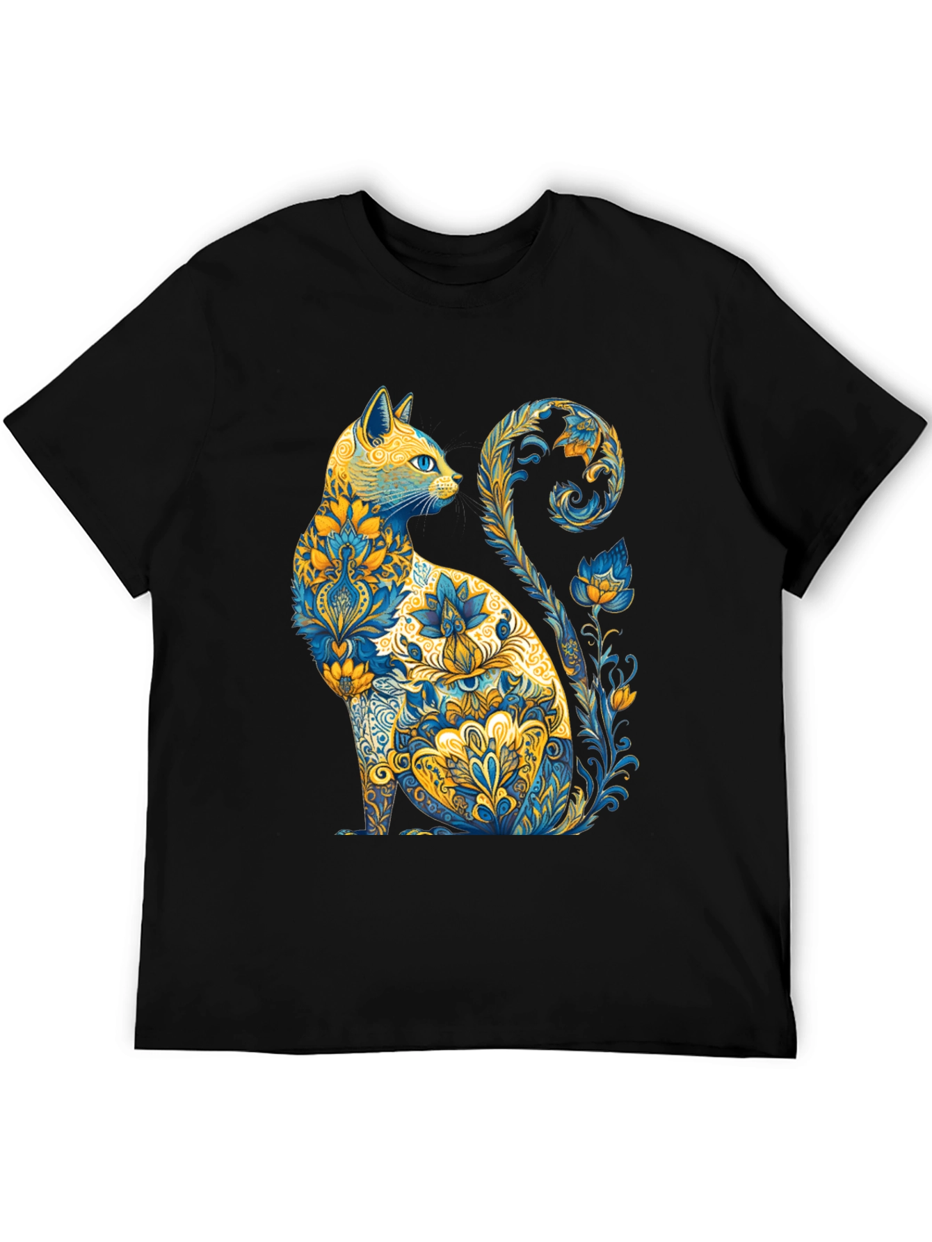 Black Floral Cat Graphic T-Shirt - Unique Design view 5