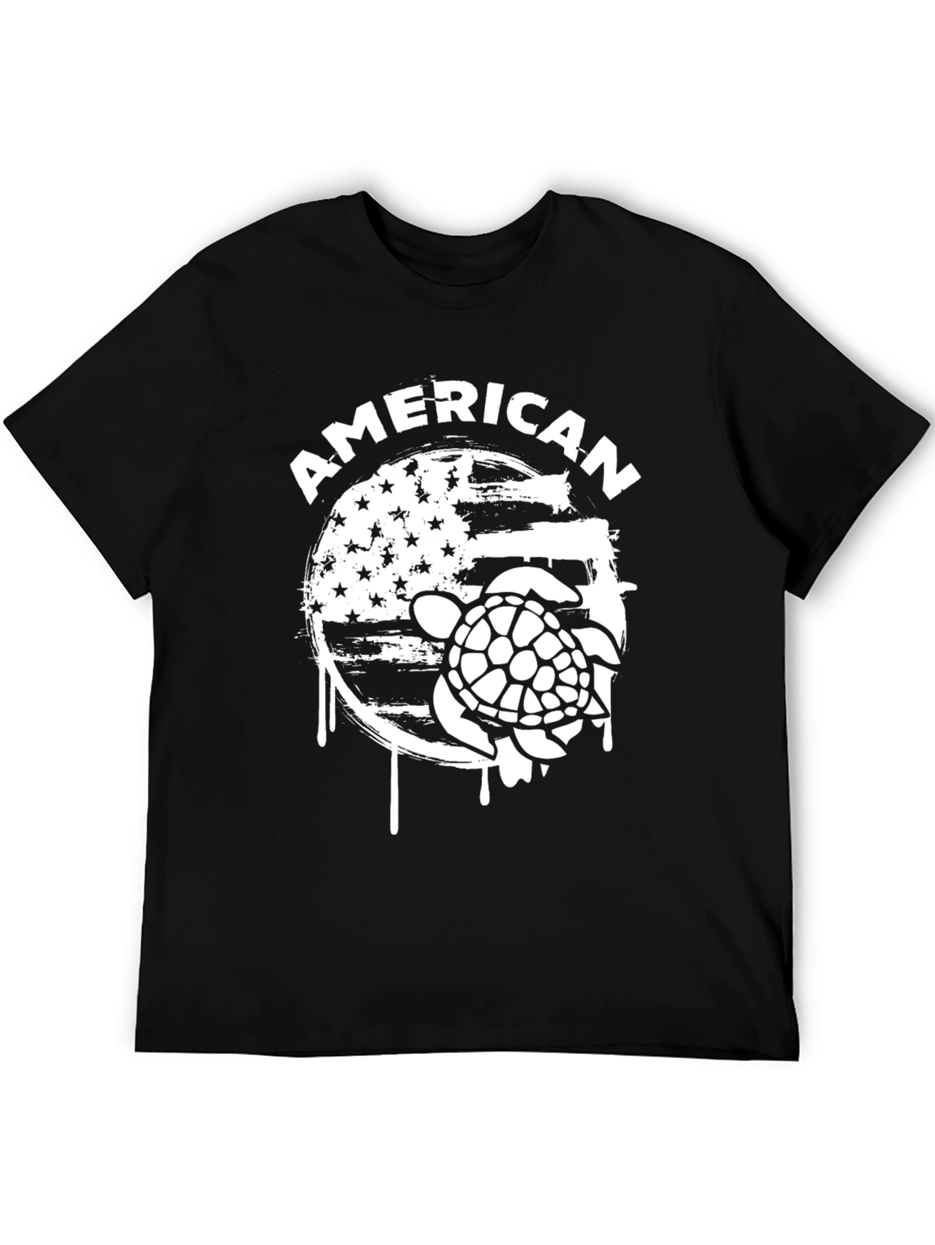 Black American Turtle Graphic Print Crew Neck T-Shirt view 5