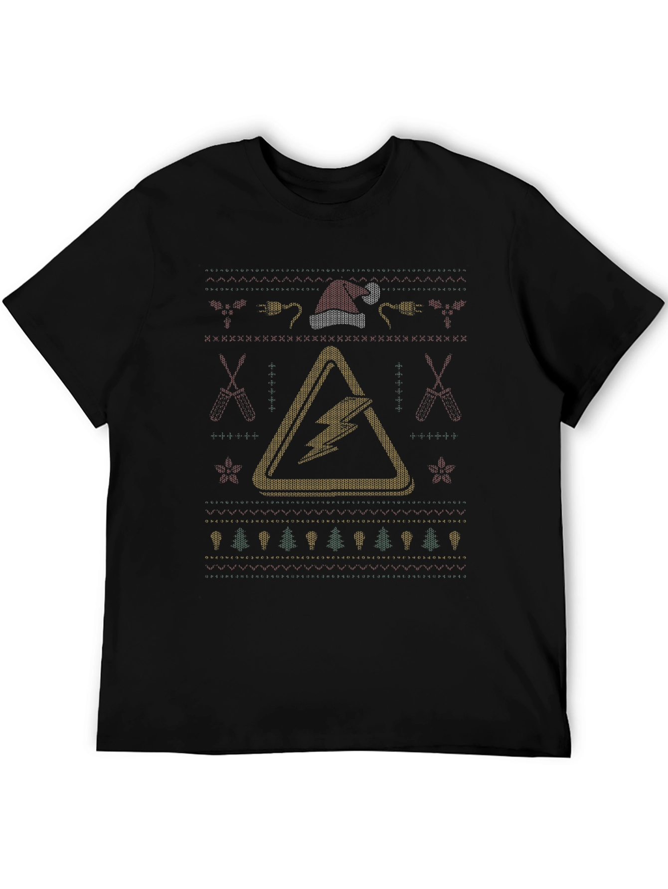 Black Electrician Christmas T-Shirt - Funny Ugly Sweater Style view 5