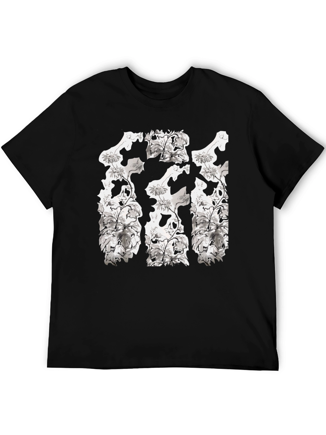 Black Floral Skull T-Shirt - Black view 5