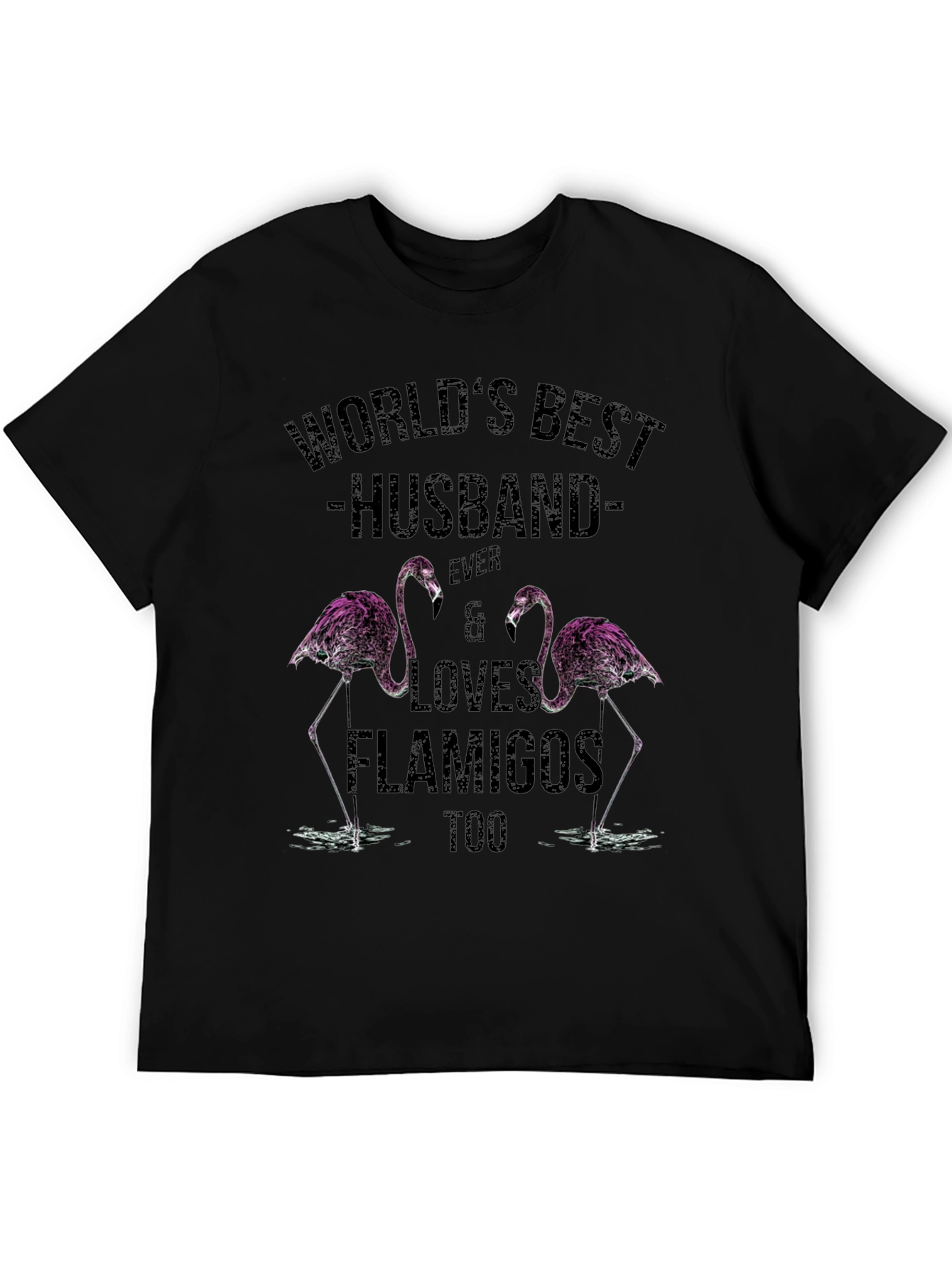 Black World's Best Husband Flamingo Graphic T-Shirt view 5