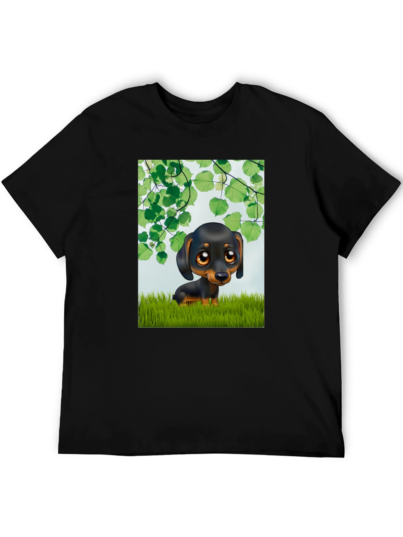 Black Cartoon Dachshund T-Shirt - Cute Dog Graphic Tee view 5