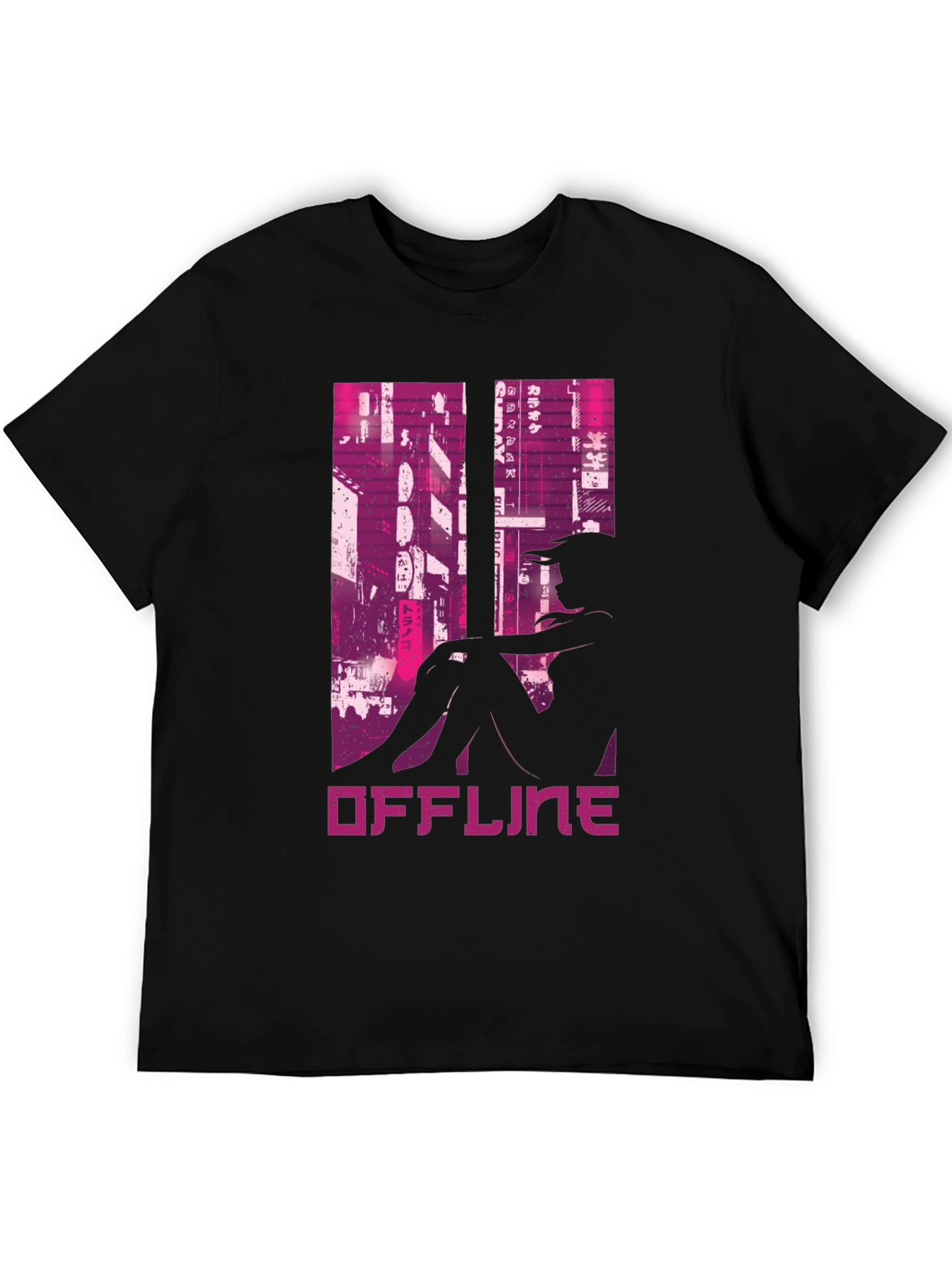 Black Offline Cyberpunk Style Graphic Tee view 5