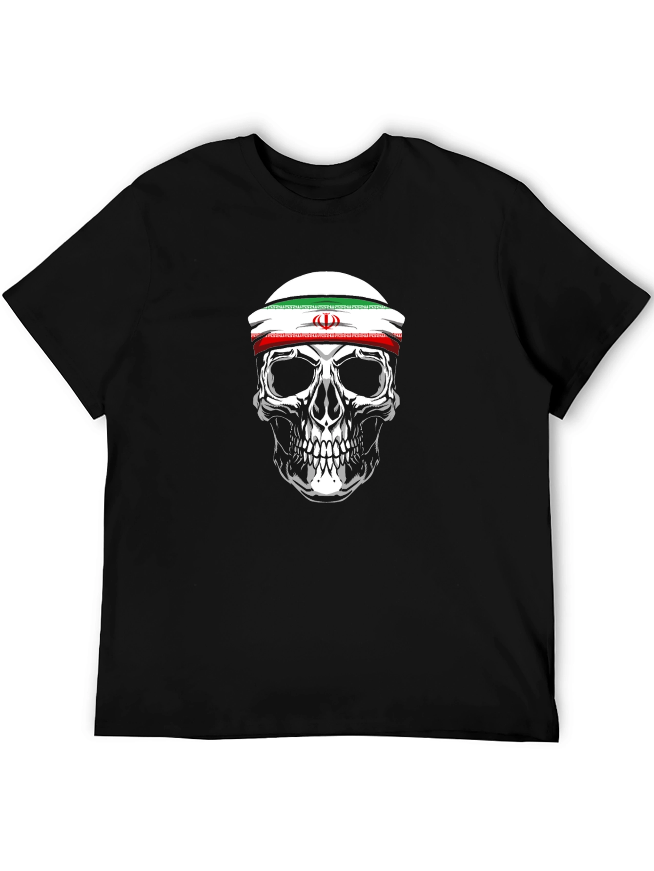 Black Skull with Iran Flag Headband Black T-Shirt view 5
