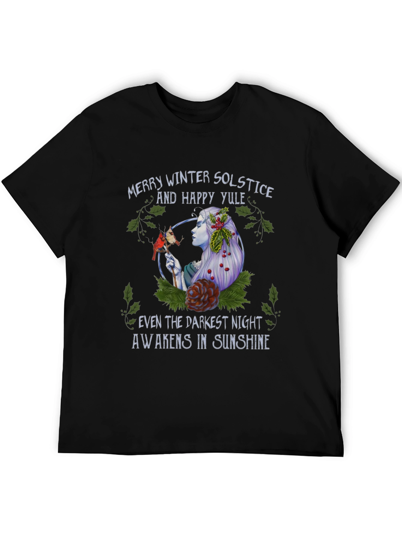 Black Winter Solstice & Happy Yule Graphic T-Shirt view 5