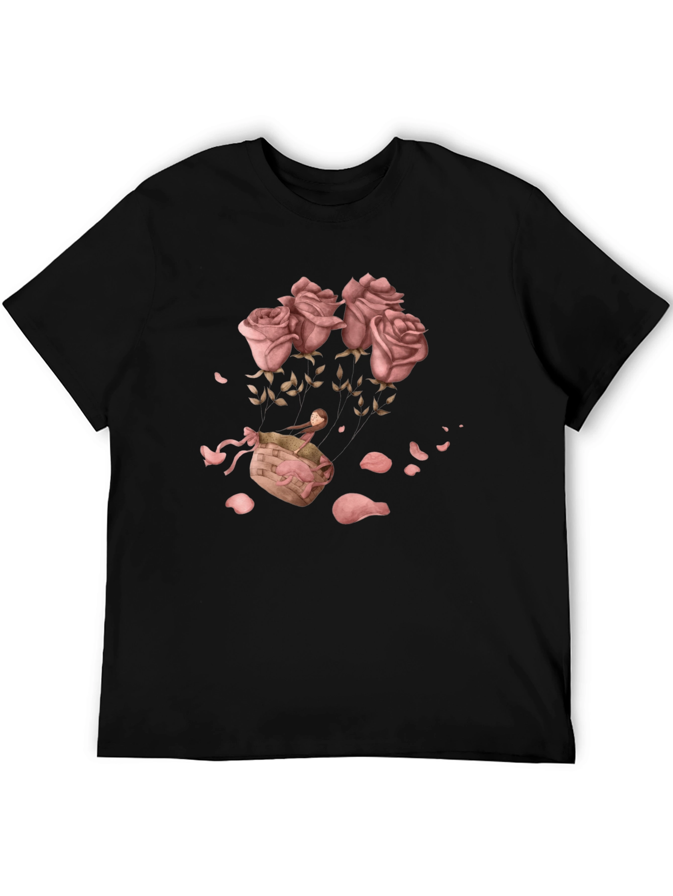 Black Floral Graphic T-Shirt - Rose Basket Design view 5