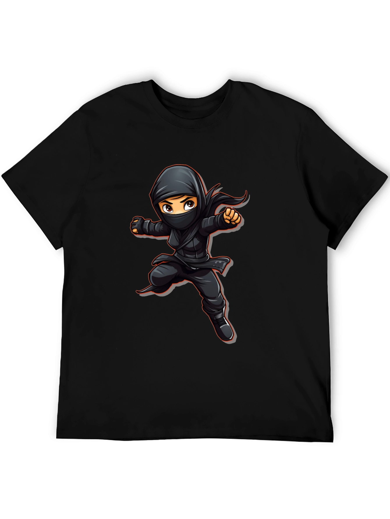 Black Ninja Cartoon Graphic Black T-Shirt view 5