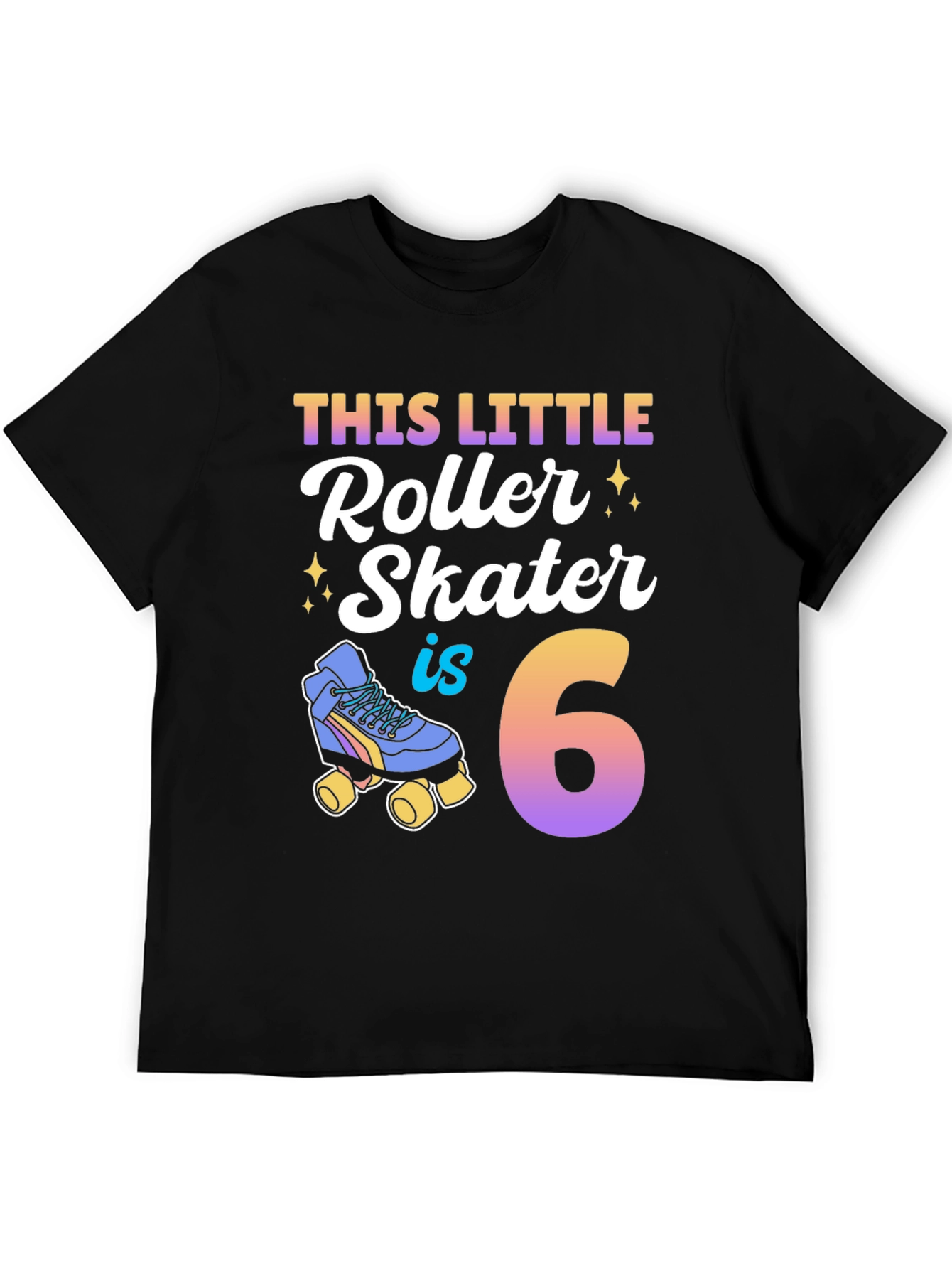 Black This Little Roller Skater is 6 Birthday Shirt view 5