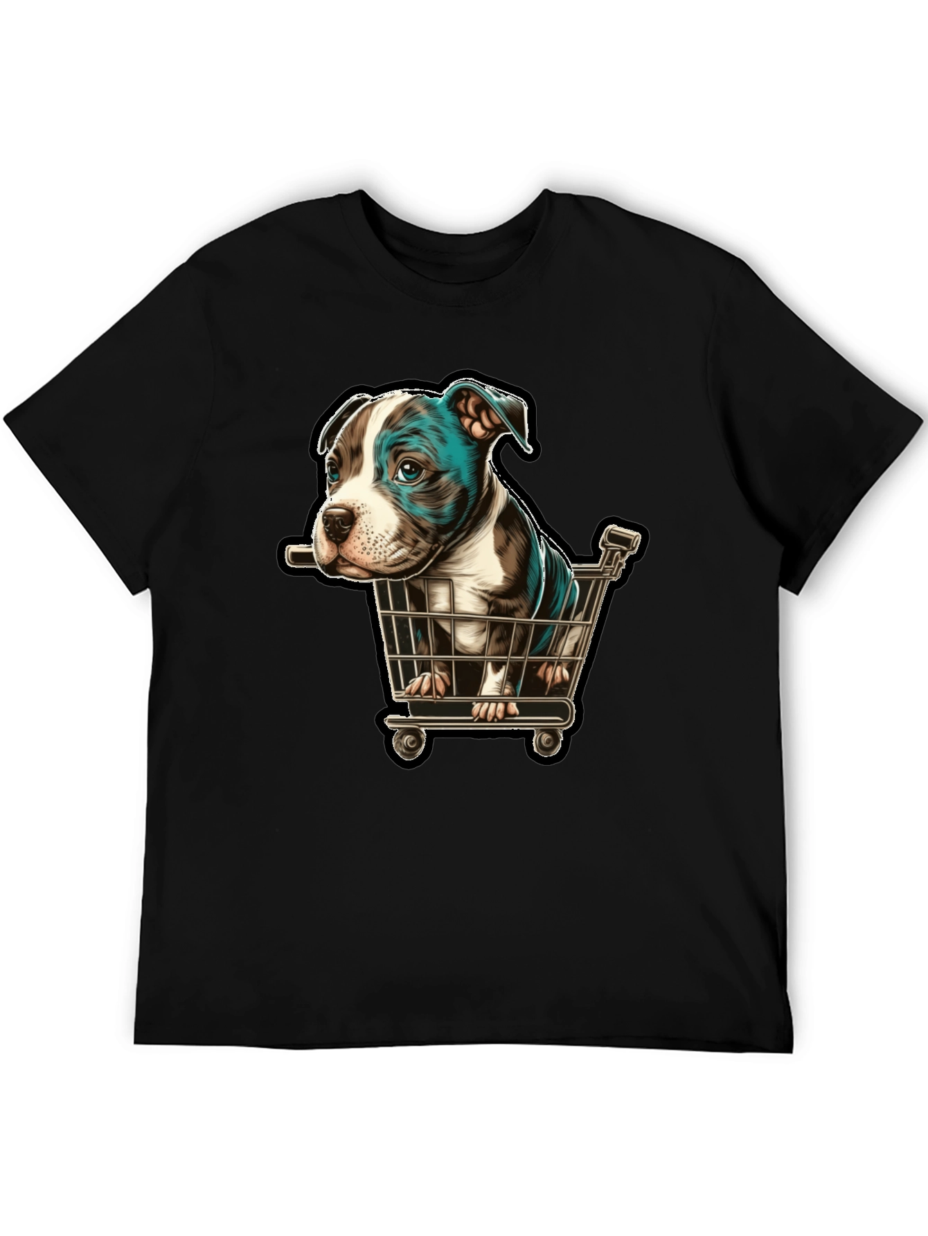 Black Puppy in Cart Graphic T-Shirt view 5