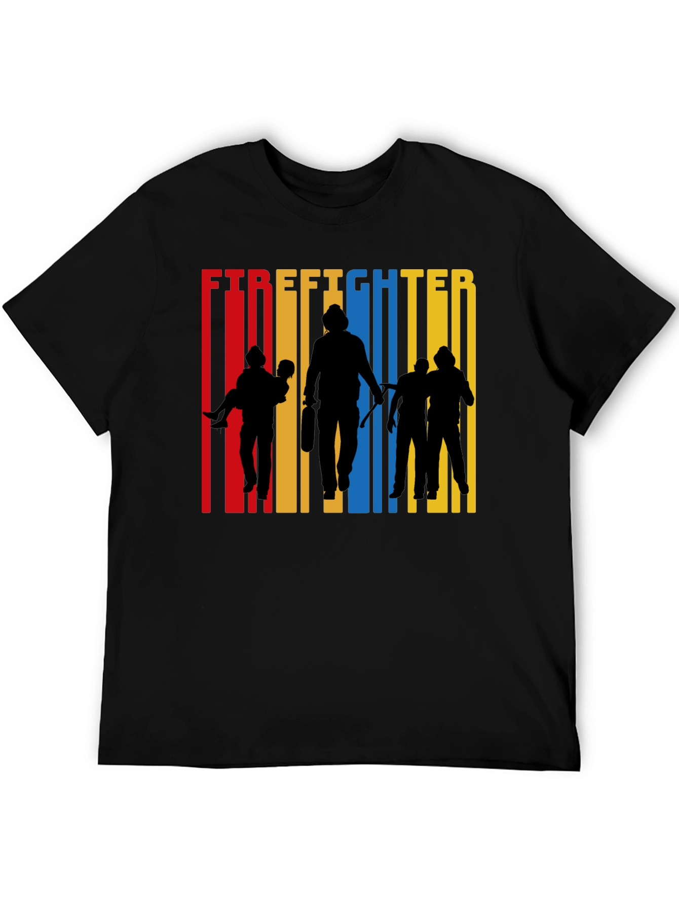 Black Firefighter Silhouette Graphic Tee - Crew Neck Cotton T-Shirt view 5
