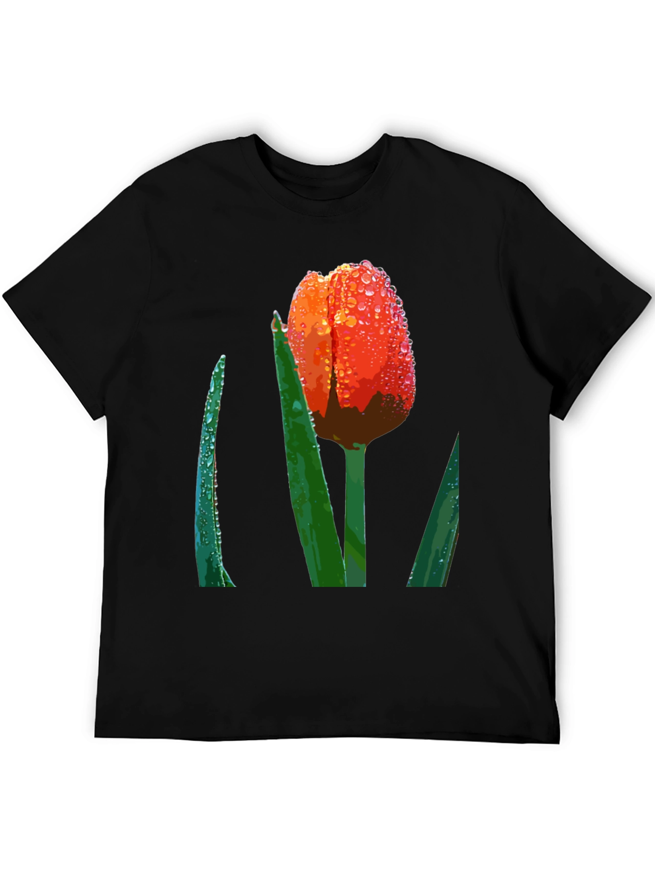 Black Tulip Dewdrop Graphic Tee - Unique Floral Design view 5