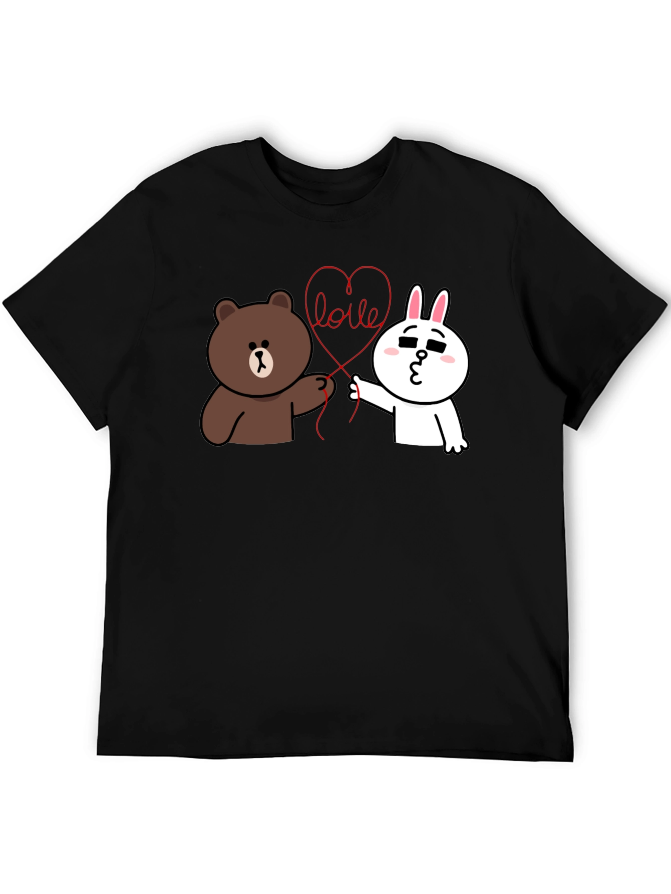 Black Cute Cartoon Love Graphic Black T-Shirt view 5