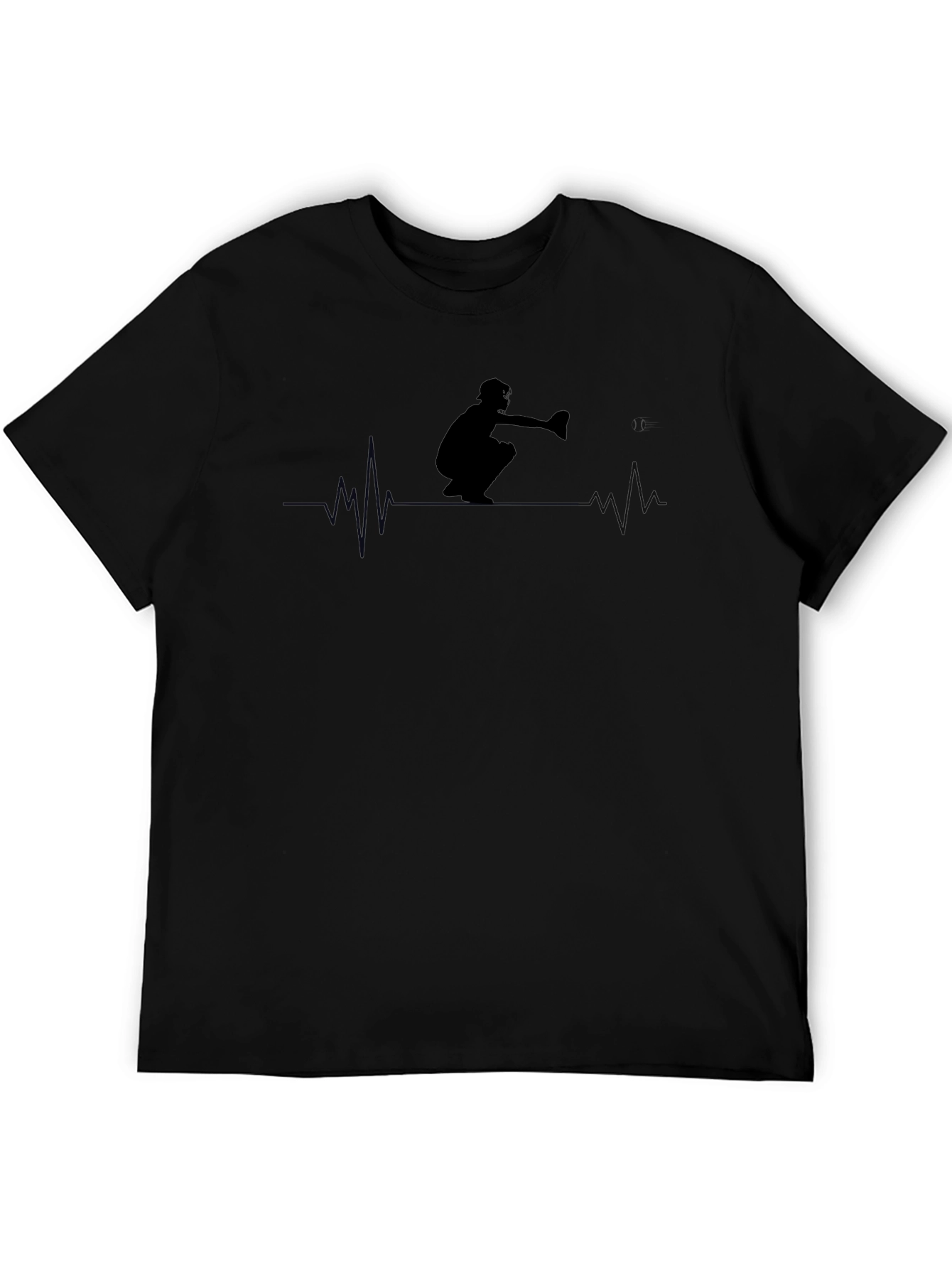 Black Curling Heartbeat T-Shirt - Black Cotton Tee view 5