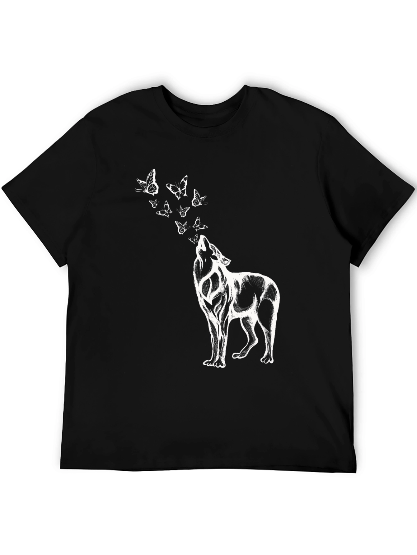 Black Wolf & Butterfly Graphic T-Shirt - Black view 5