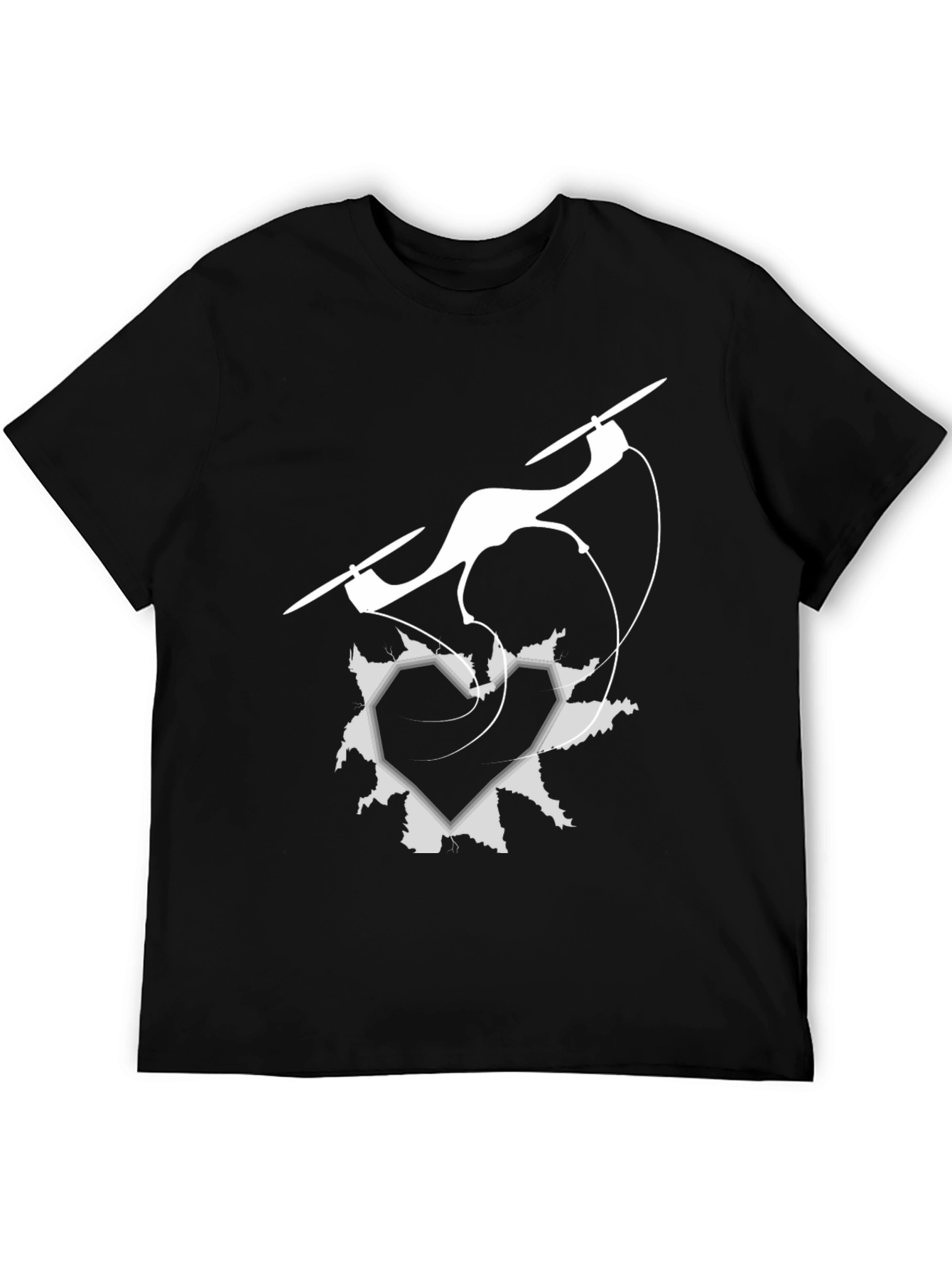 Black Drone Heart Graphic Tee - Black Crew Neck view 5
