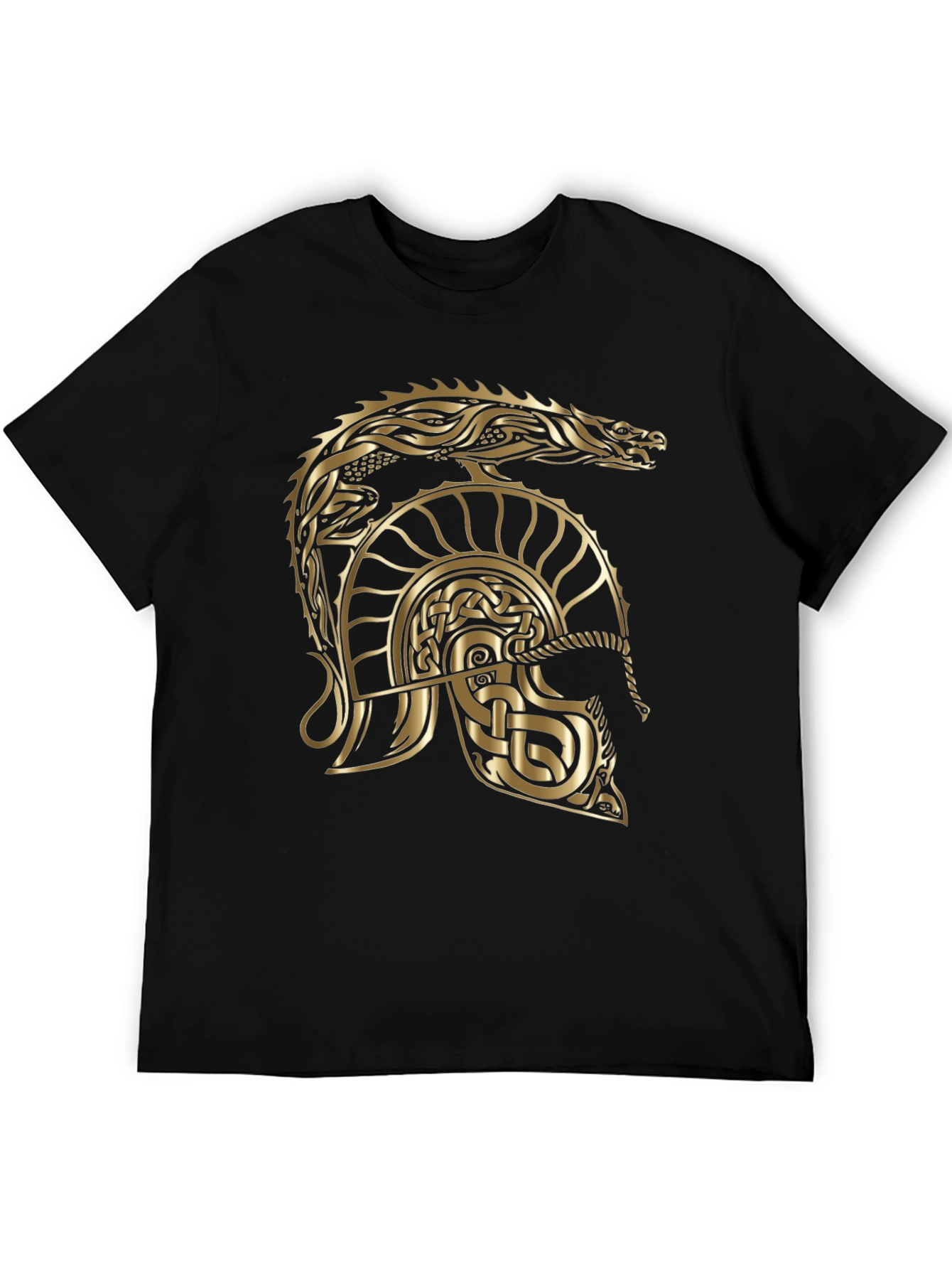 Black Viking Helmet Dragon Graphic T-Shirt view 5