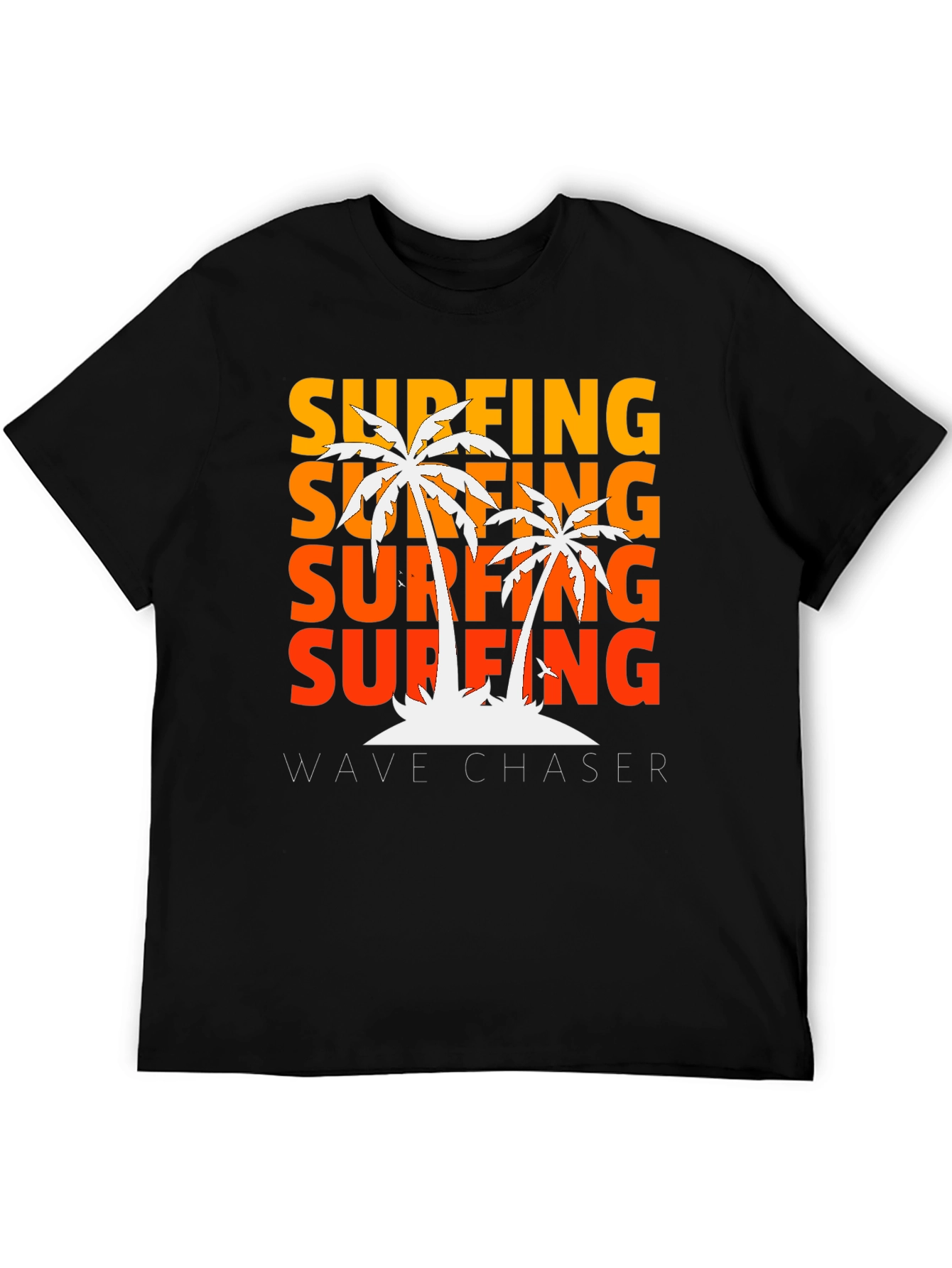 Black Surfing Wave Chaser Black T-Shirt with Palm Tree Design view 5