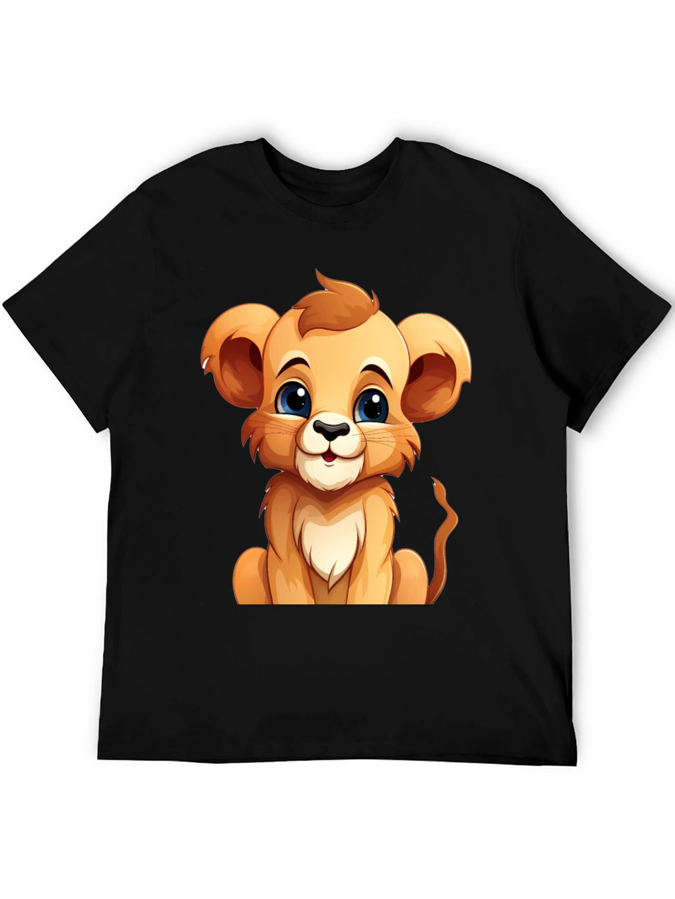 Black Cute Lion Cub Graphic Tee - Black Cotton T-Shirt view 5
