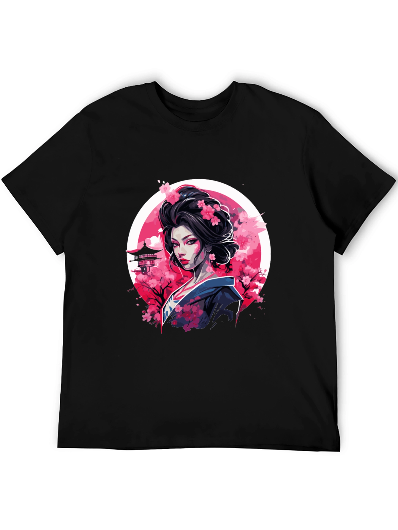 Black Geisha Cherry Blossom Black T-Shirt view 5